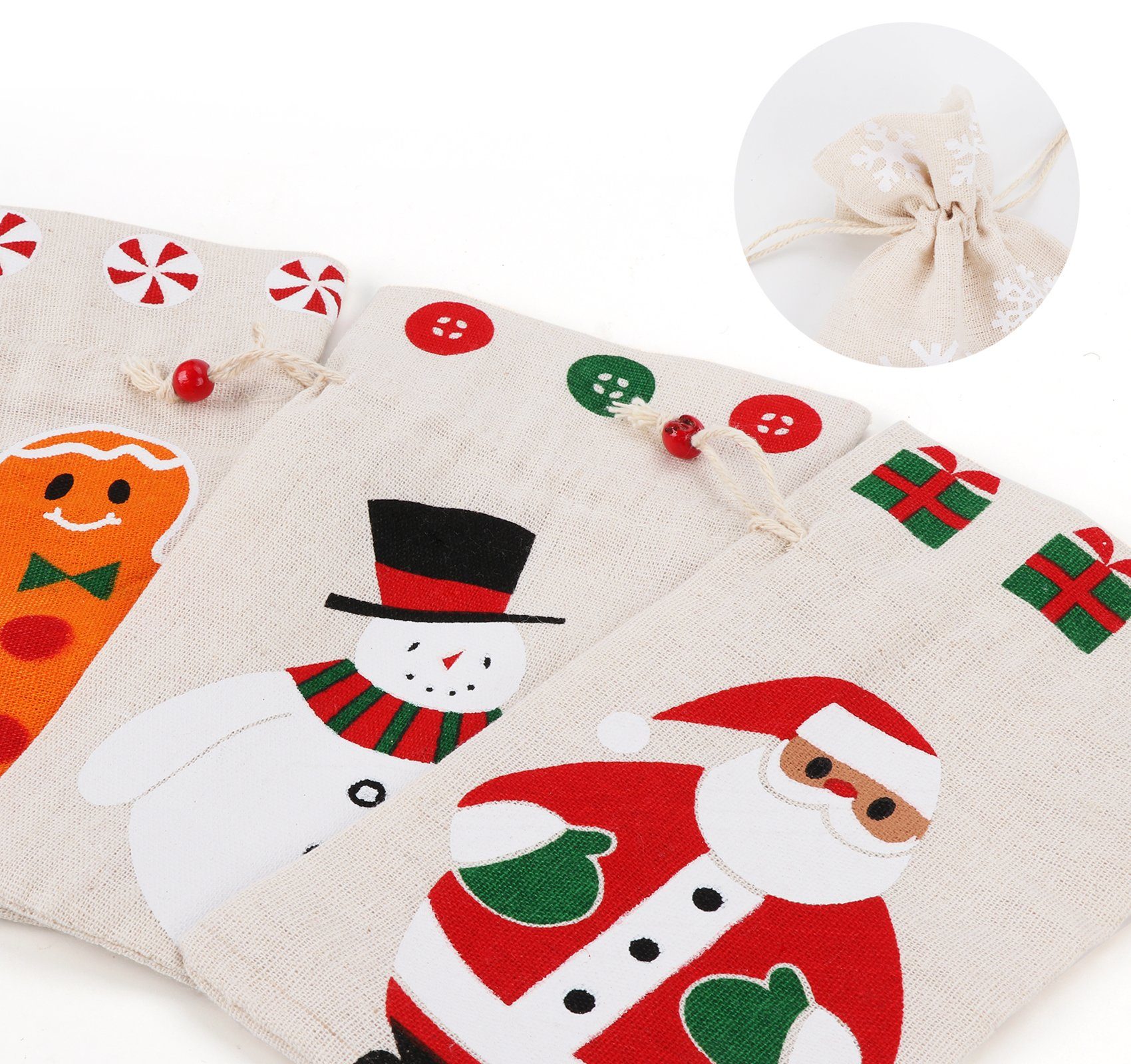 Homewit Christbaumschmuck Geschenksäckchen zu Geschenken Ideal von Verpacken (5-tlg), Creme zum mit Weihnachten Zugband
