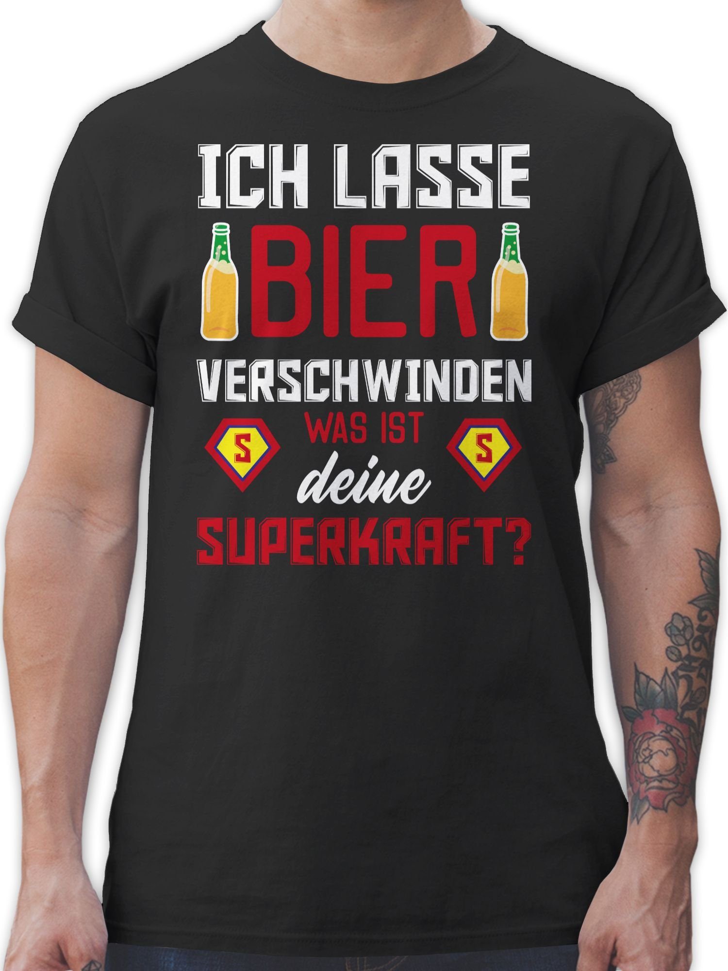 Shirtracer T-Shirt Ich lasse Bier verschwinden was ist deine Superkraft Party & Alkohol Herren 01 Schwarz