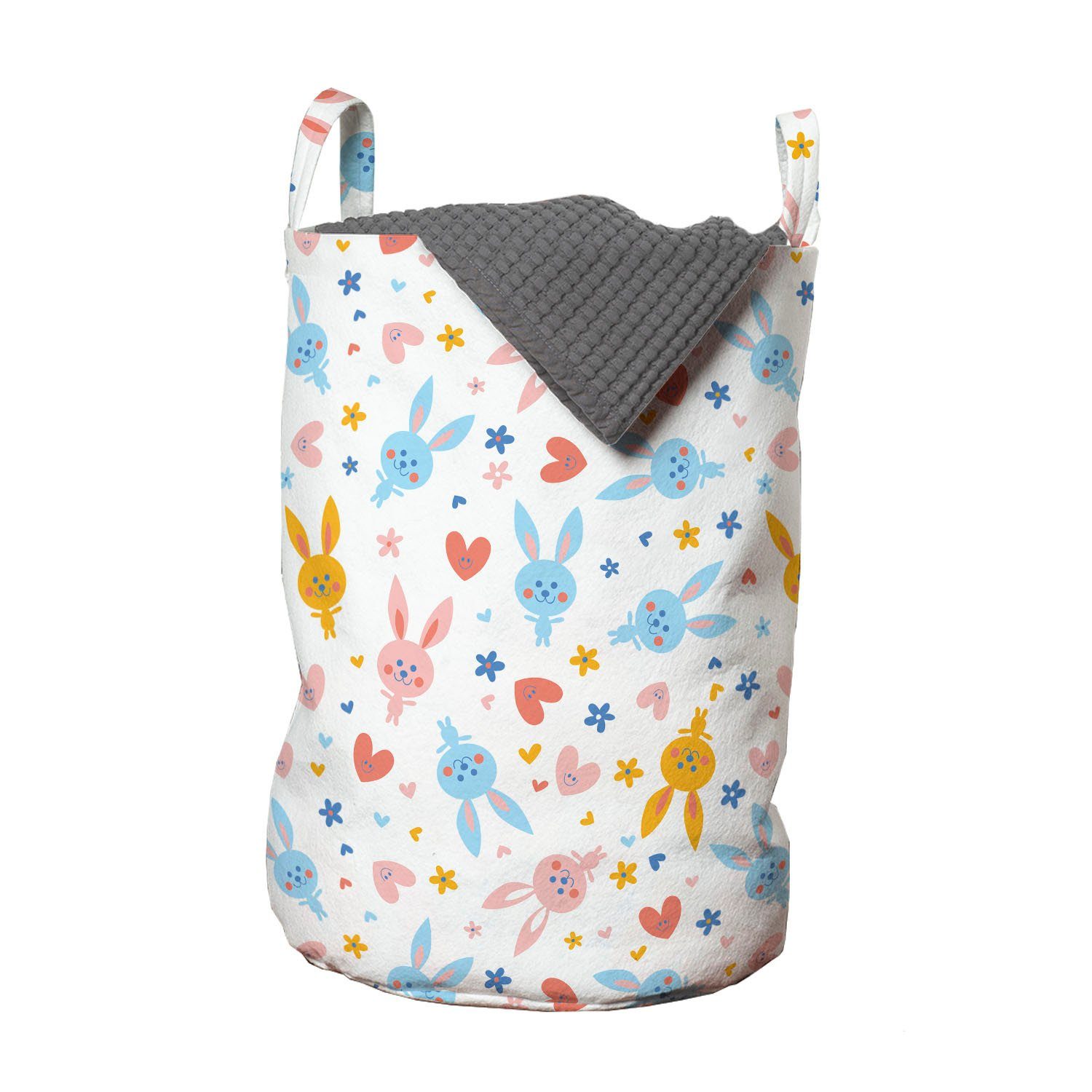 Wäschesäckchen Pastell Baby-Häschen-Blumen mit Griffen Wäschekorb Waschsalons, für Abakuhaus Kordelzugverschluss