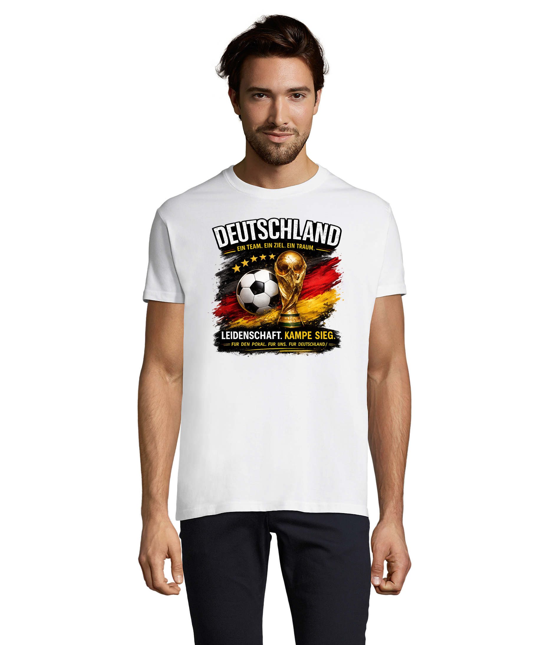 T-Shirt DeutschlandPokal Fußball Pokal Fanmotiv Print Rundhalsshirt