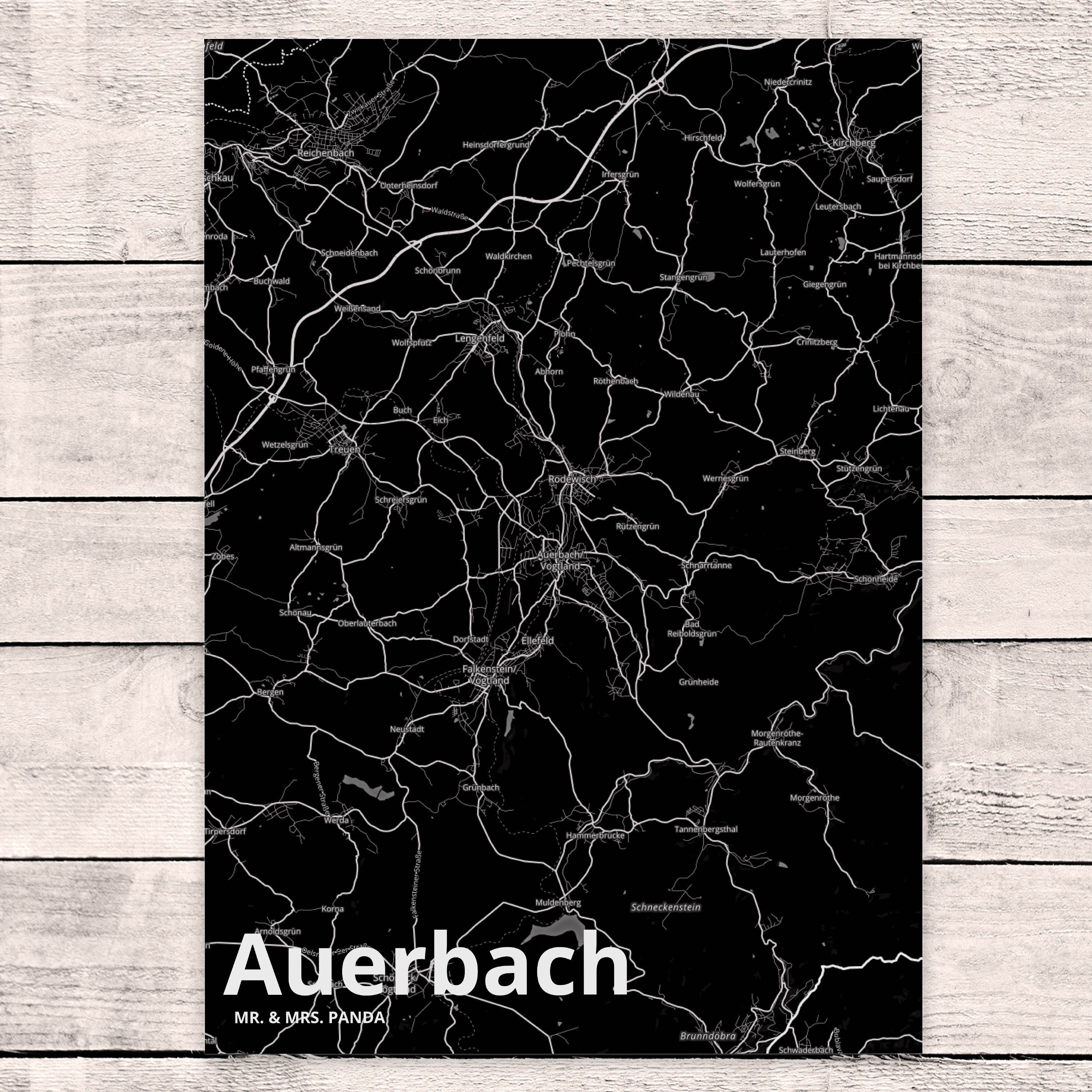 Mr. Mrs. Dorf & Postkarte Geschenk, Map Auerbach Dorf Stadt Stadtplan, - Karte Landkarte Panda