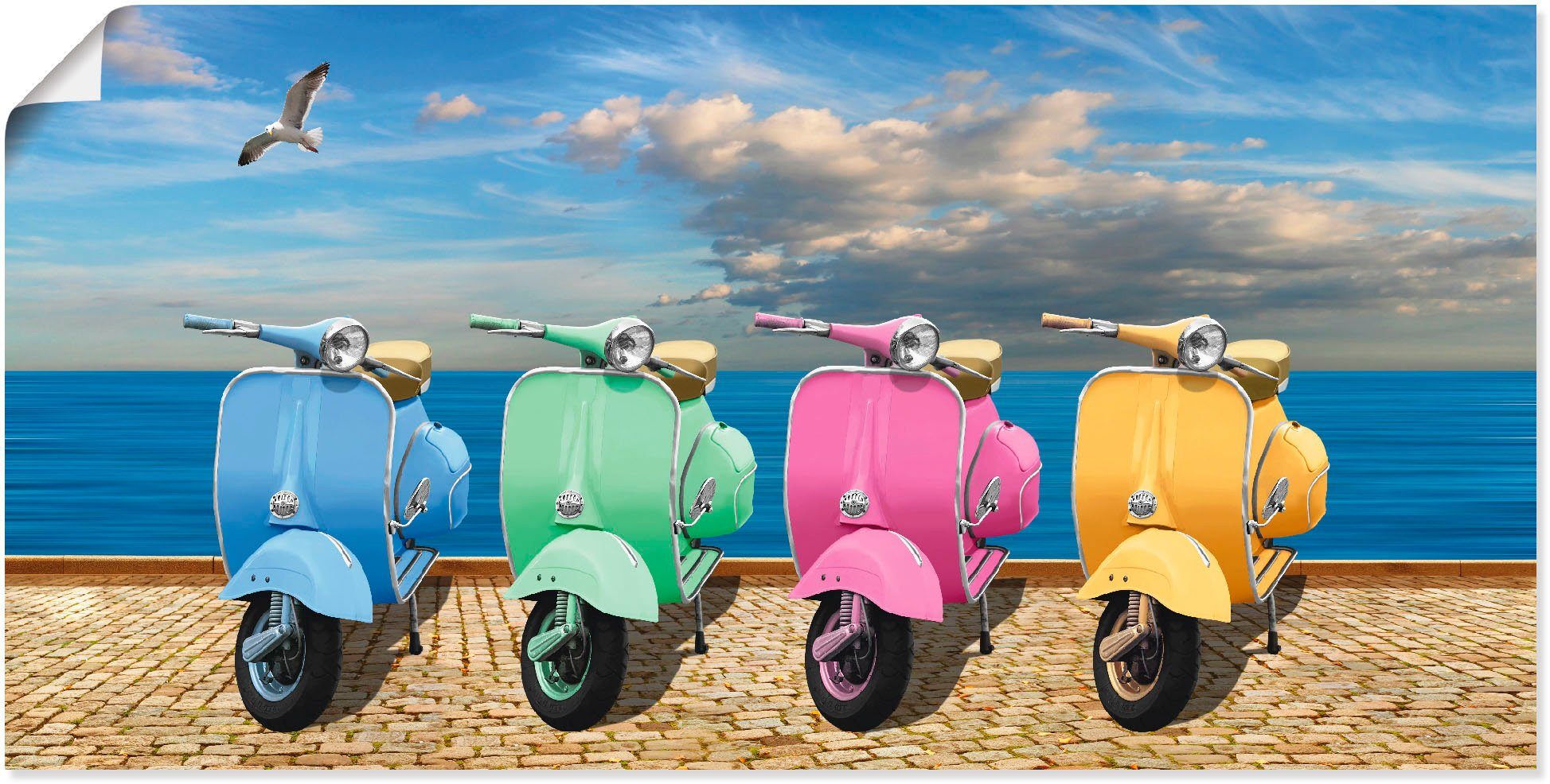 Artland Wandbild Vespa-Roller in bunten Farben, Motorräder & Roller (1 St),  als Alubild, Leinwandbild, Wandaufkleber oder Poster in versch. Größen