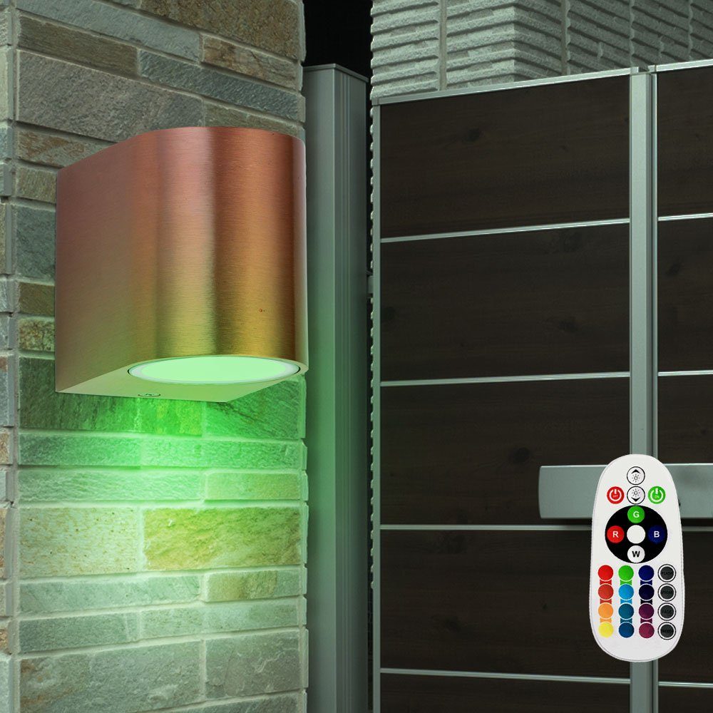 etc-shop Außen-Wandleuchte, Leuchtmittel inklusive, Warmweiß, im Wand Farbwechsel, Fernbedienung Außen Edelstahl Set dimmbar Lampe Leuchte Garten