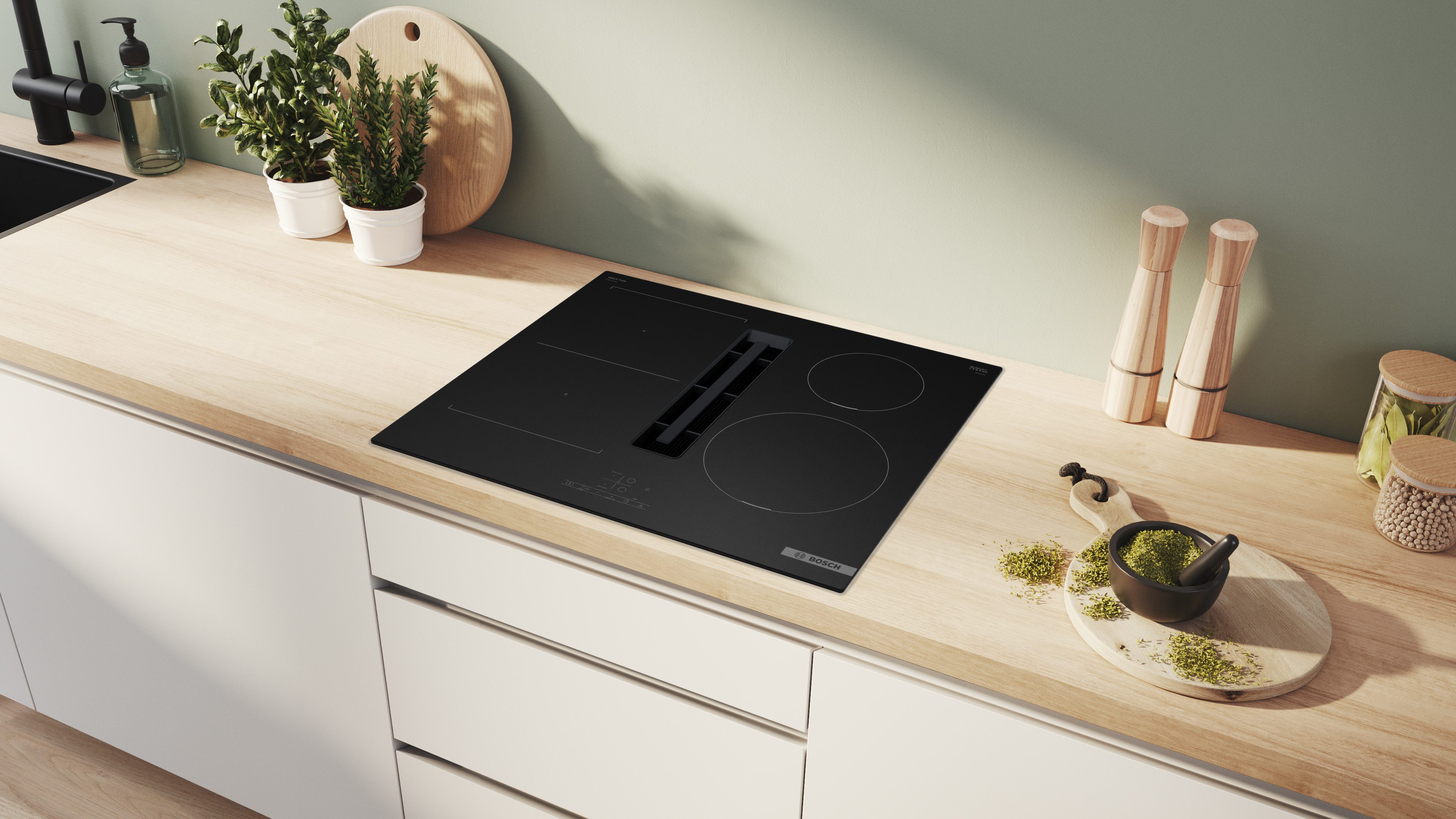BOSCH Kochfeld mit Dunstabzug Serie 4 PVS61AB16E, Flexible Combi Zone & geruchsfreies integriertes Lüftungsmodul