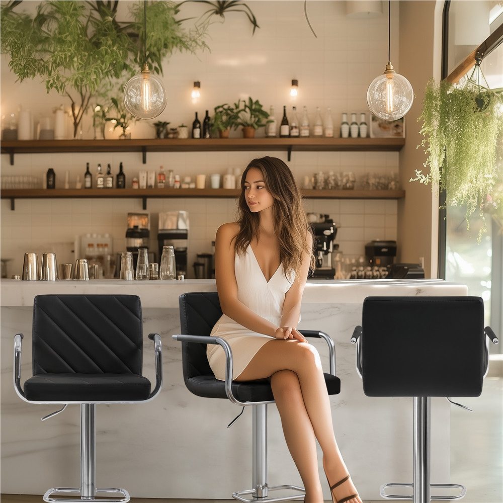 Yaheetech Barhocker 2/4-er Set (2 St), Höhenverstellbarer Barstuhl mit Armlehnen, Sitzhöhe 62,5 cm – 84,5 cm