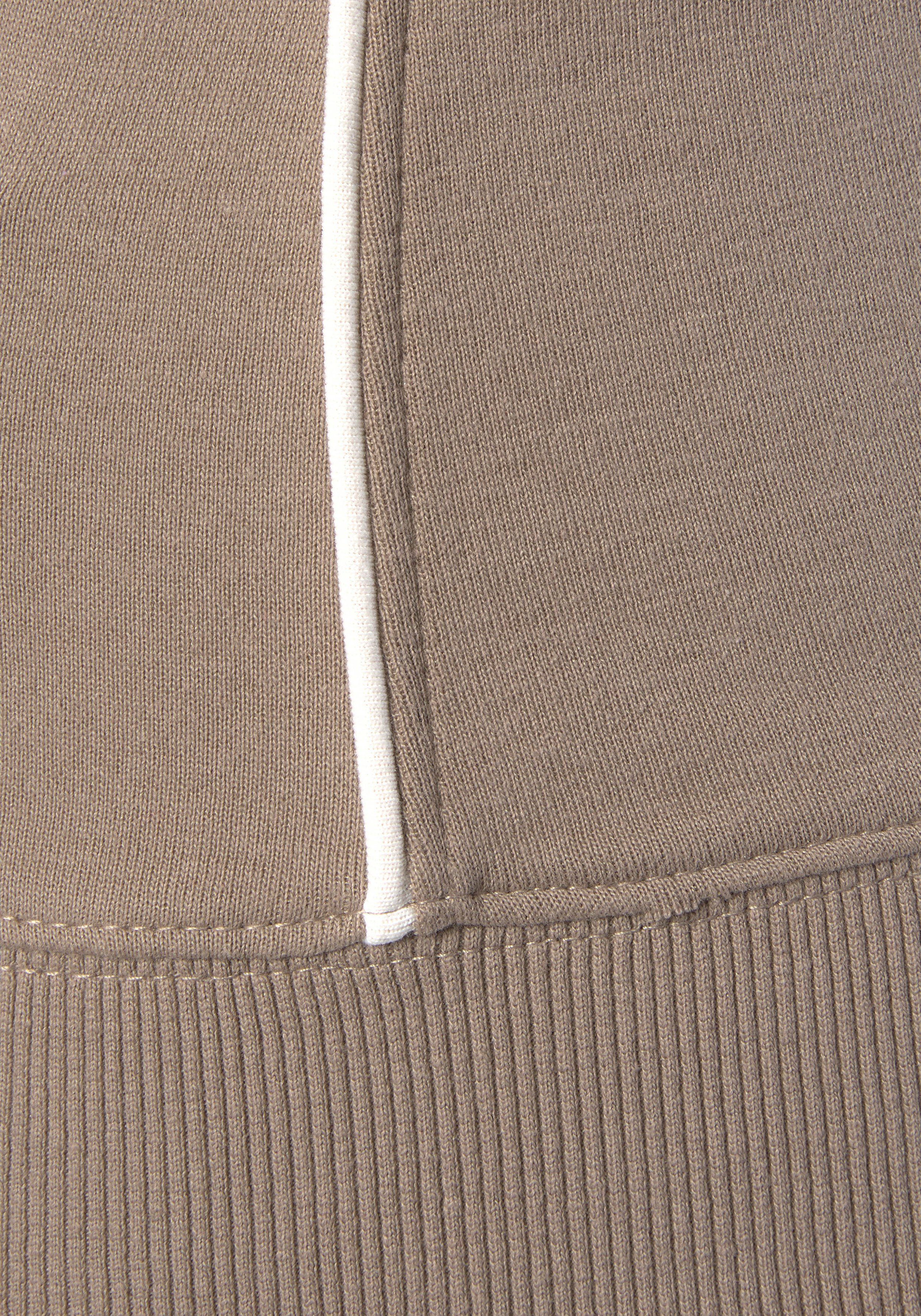 H.I.S Kapuzensweatjacke Markenstickerei, camelfarben Loungeanzug kleiner und seitlichem Piping mit