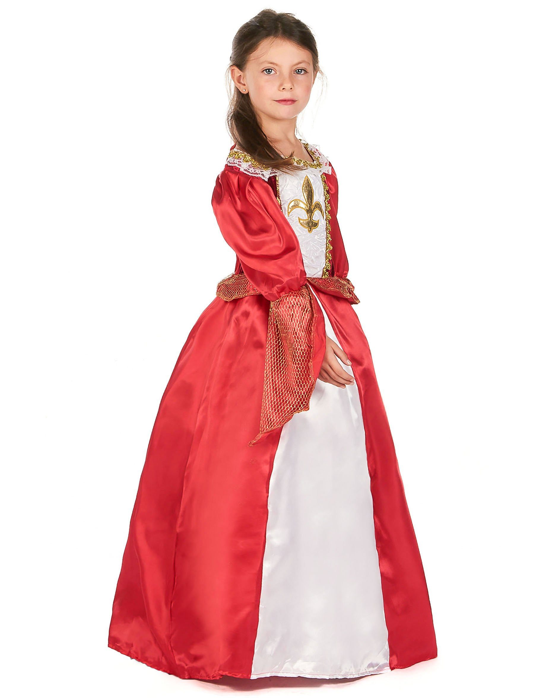 JADEO Kostüm Mittelalterliche Königin Kinderkostüm Prinzessin rot-weiss-gold
