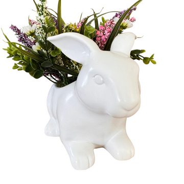 Online-Fuchs Dekofigur Süßer Hase mit künstlichen Blumen, LED-Beleuchtung und Timer (Weißer Hase mit künstlichen Pflanzen), 30 x 26 cm groß