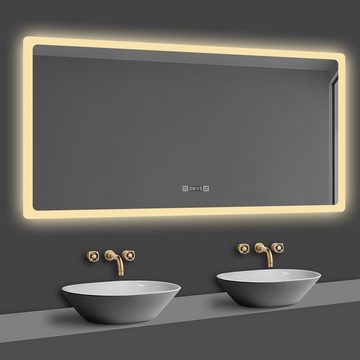 duschspa Badspiegel 50-160cm Touch, Beschlagfrei, energiesparend, Digital-Uhr