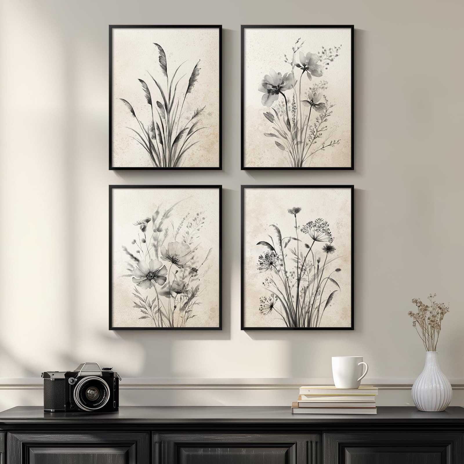 Zyronn Leinwandbild Vintage-Blumenleinwand, Boho-Wandbild im Bohème-Stil, florales Wandbild im Landhausstil für Schlafzimmer, Wohnzimmer – Bild 3 von 5