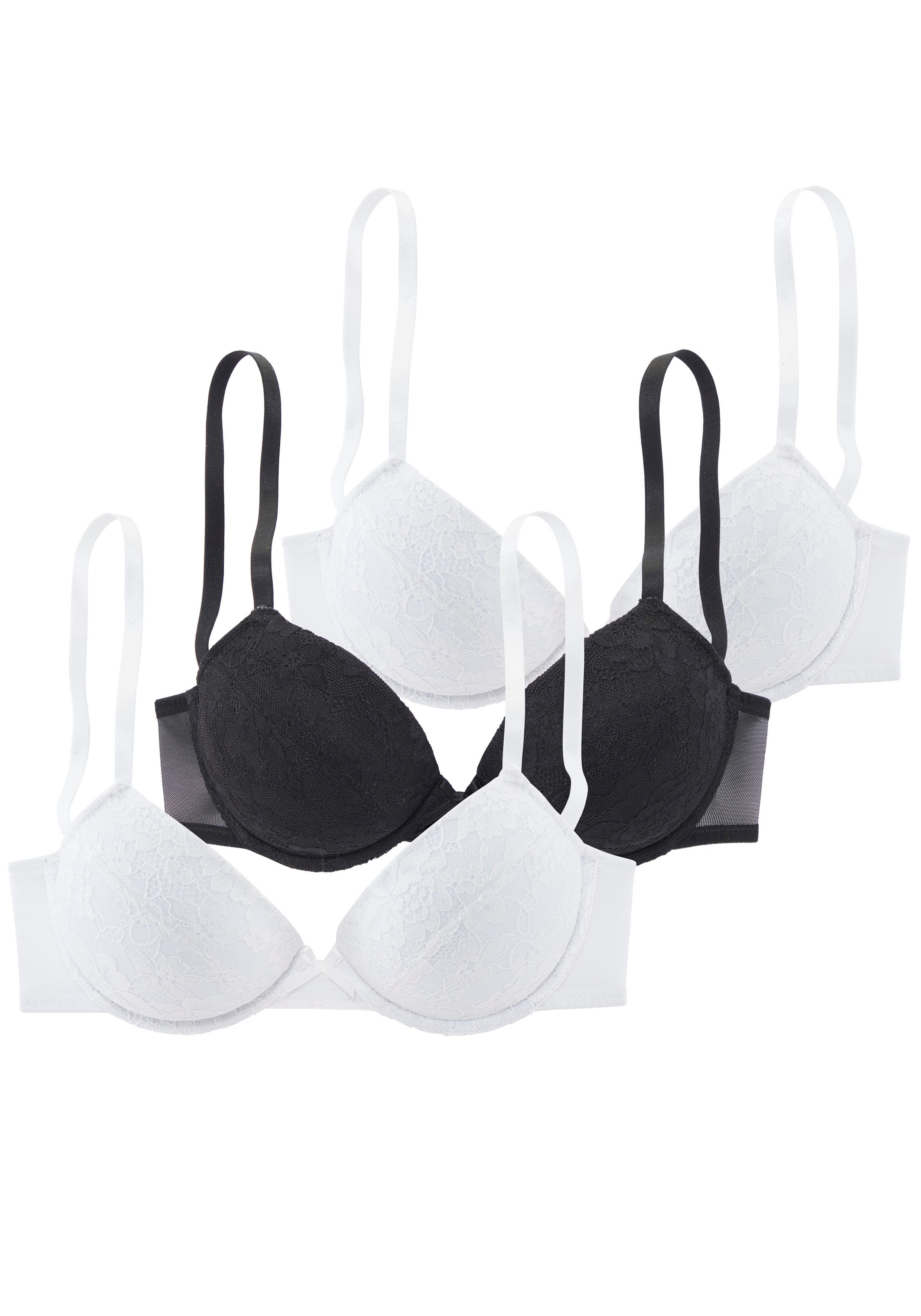 petite fleur by Lascana Push-up-BH (Packung, 3 Stück) mit Spitze, Bügel & herausnehmbaren Push-up-Kissen