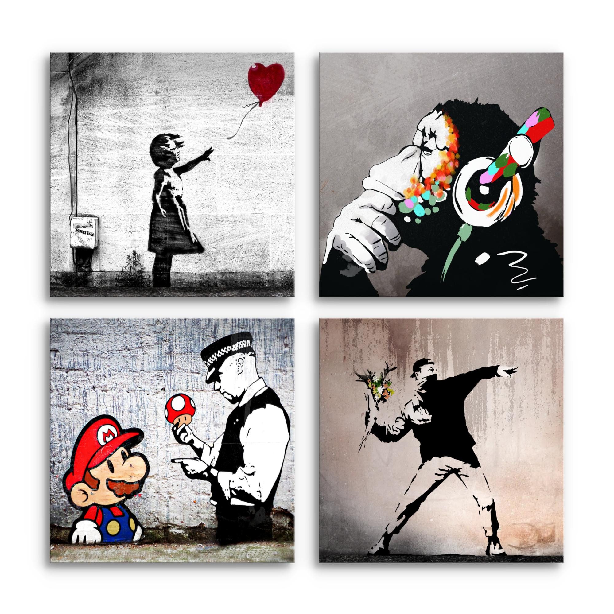 Novart Wandbild Set Banksy Style Collage Loft Grau Bilder Modern Streetart günstig online kaufen