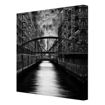 Bilderdepot24 Leinwandbild Skyline Stadt Hamburg schwarz weiss Bild auf Leinwand Groß XXL, Bild auf Leinwand; Leinwanddruck in vielen Größen