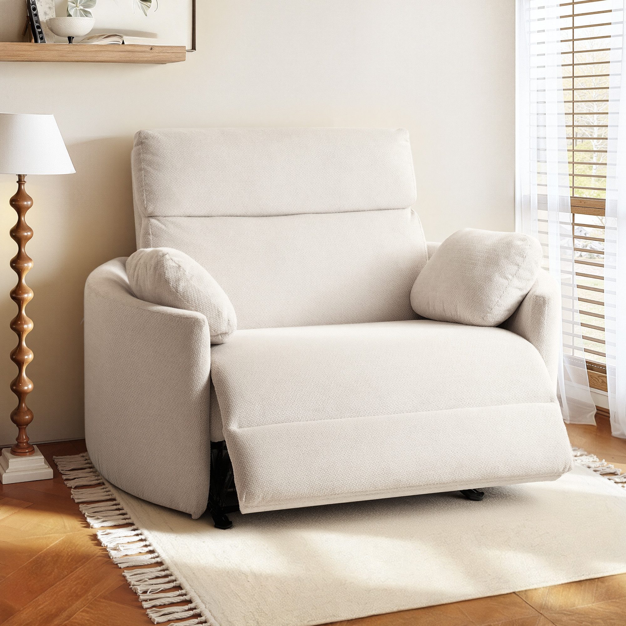 FLEXISPOT Sessel Mochi Elektrischer Relaxsessel - XXL 1,5-Sitzer mit 90 cm Sitzbreite (elektrisch verstellbar 118°–150° mit Zero-Wall-Funktion, USB & Type-C Anschluss, Anti-Quetsch-Konstruktion, Chenille-Bezug), inkl. Kuscheldecke 130×170 cm – ideal für große Personen & Haushalte