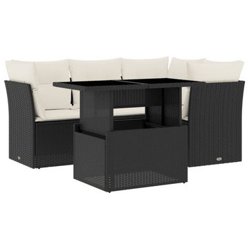 vidaXL Gartenlounge-Set 5-tlg. Garten-Sofagarnitur mit Kissen Schwarz Poly Rattan, (1-tlg)