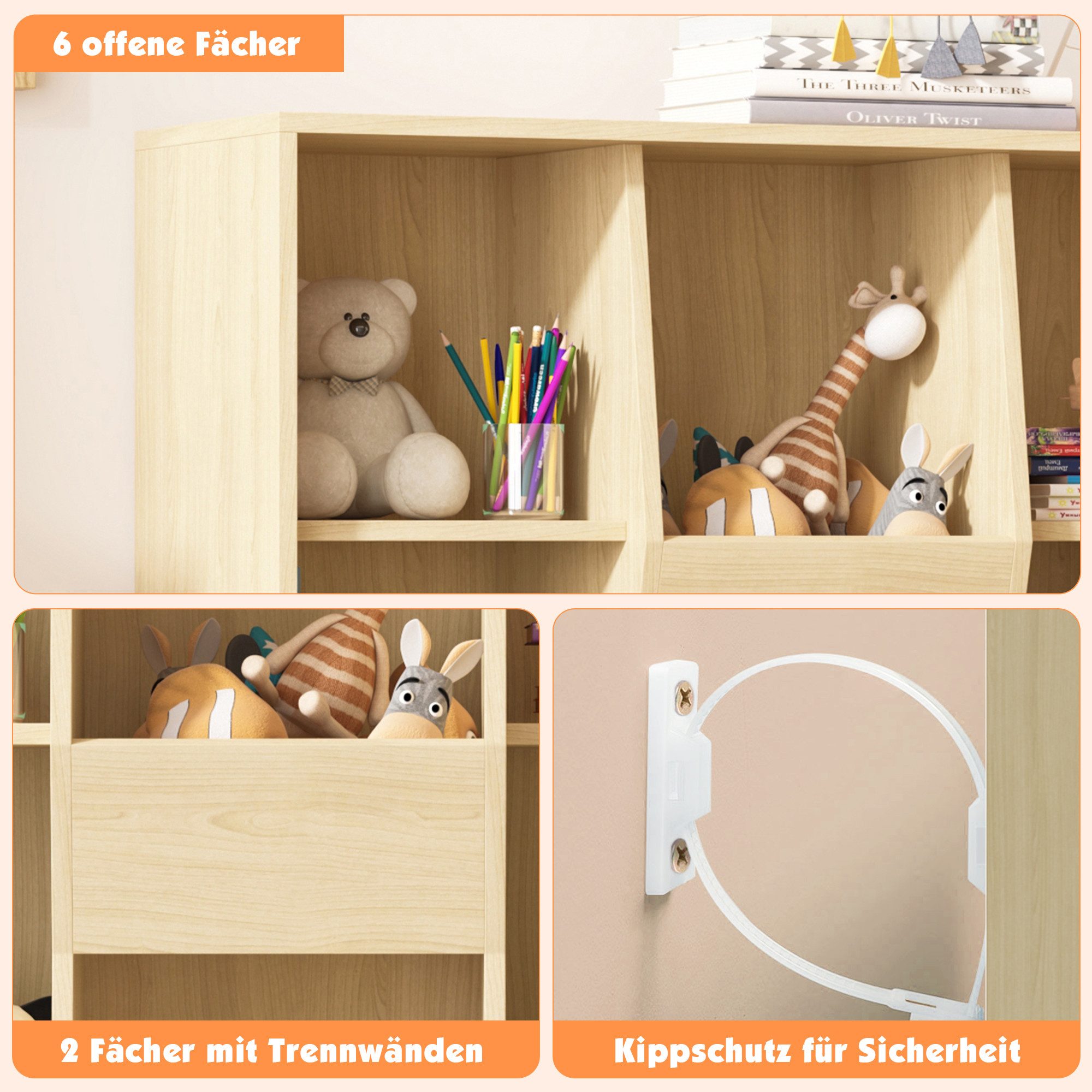 radelldar Kinderregal Bücherregal Kinder Spielzeugregal, mit 8 offenes Fäch günstig online kaufen