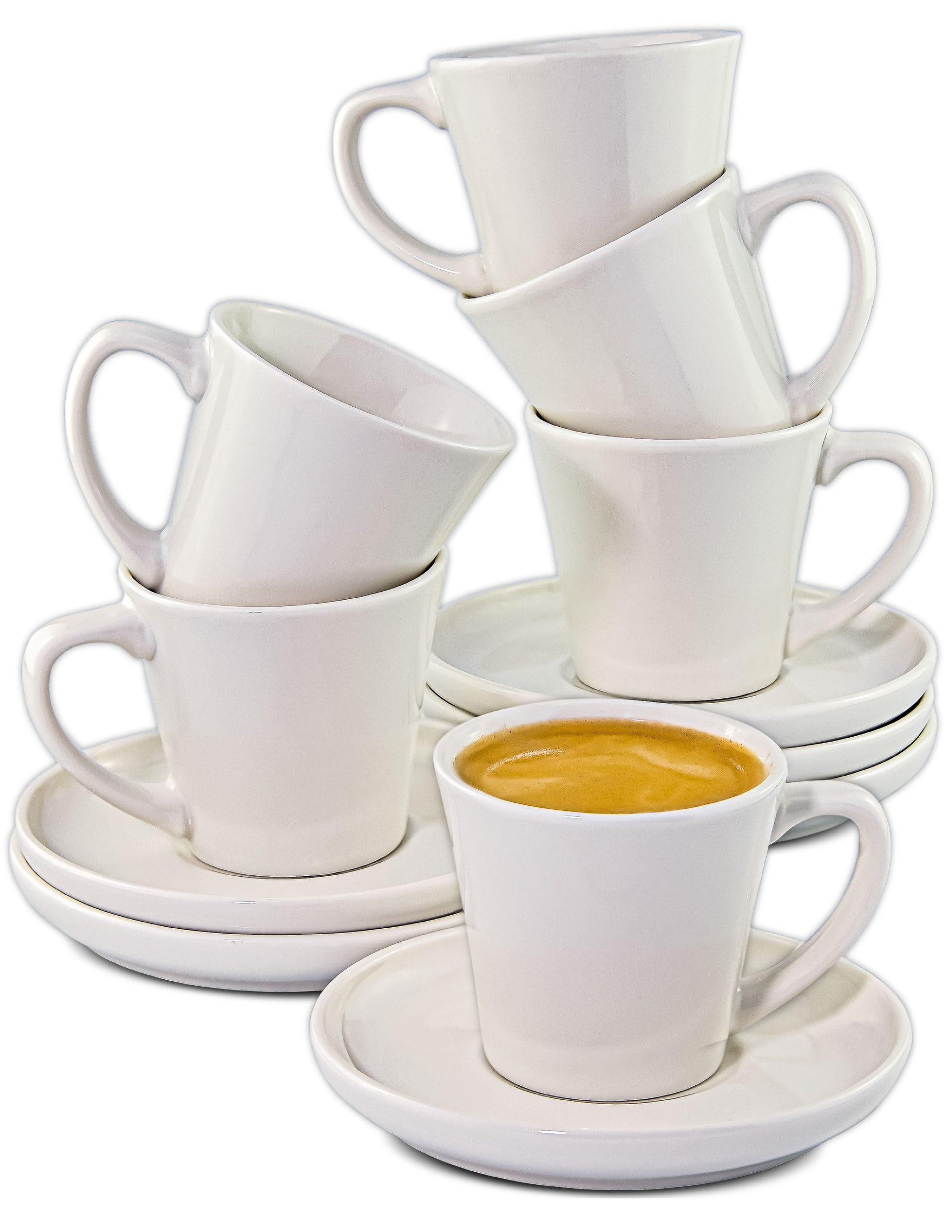 Cosumy Espressotasse Espressotassen 6er Set aus Keramik Weiß - Mit Untertassen, 12-tlg., Keramik, 70ml