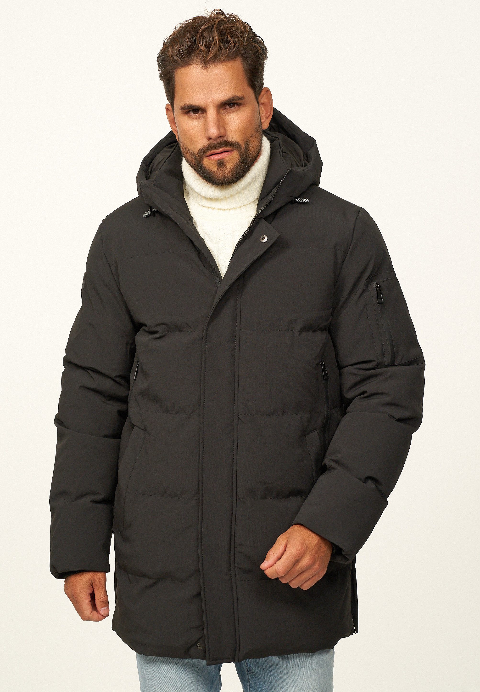 OneRedox Parka mit Kapuze als Winterjacke Steppjacke Herren warme Pufferjacke Windbreaker - Wintermantel
