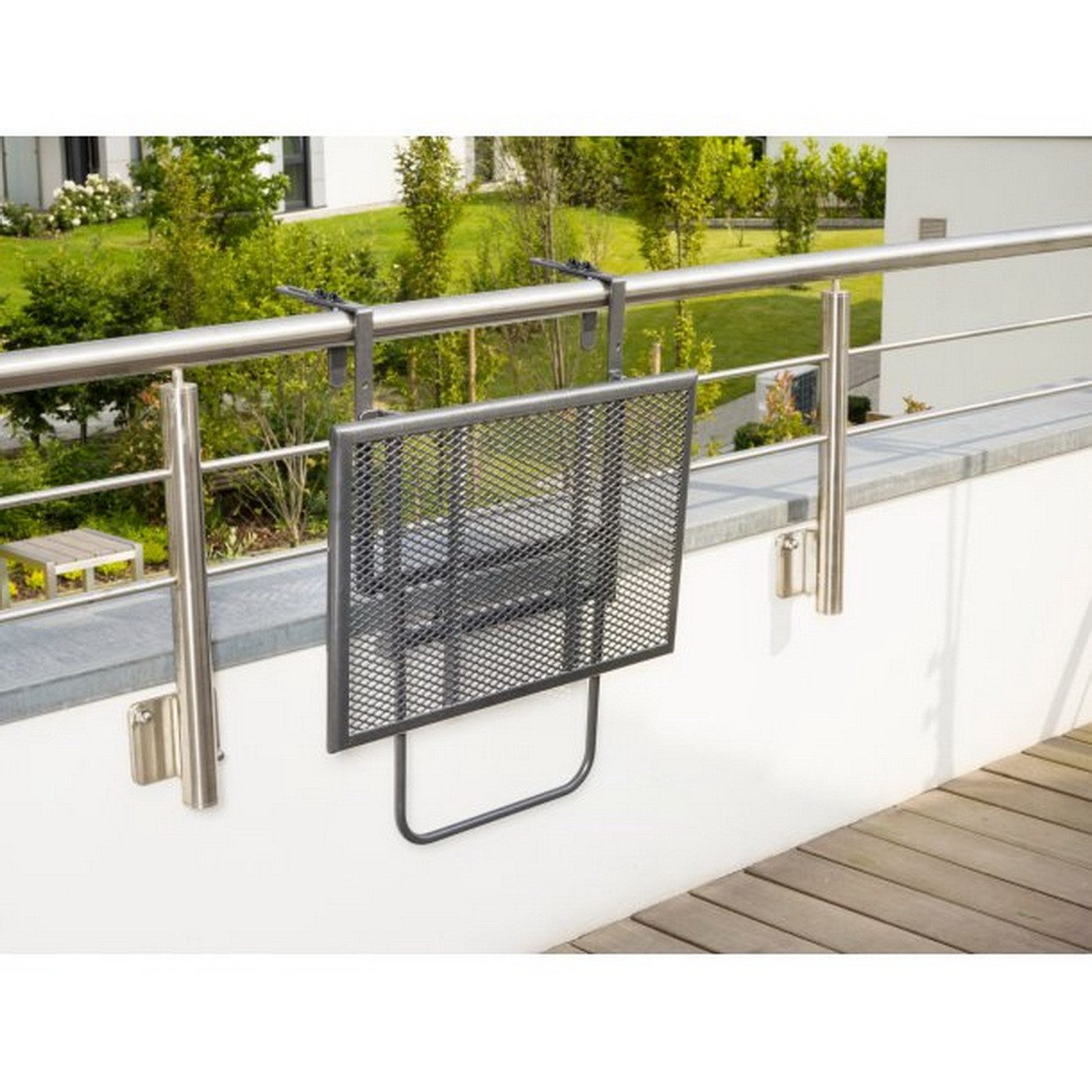 Greemotion Balkonhängetisch Balkontisch Balkon-Hängetisch Klapptisch klappbarer Tisch (klappbarer Beistelltisch zur Befestigung am Geländer), 4-fach höhenverstellbar