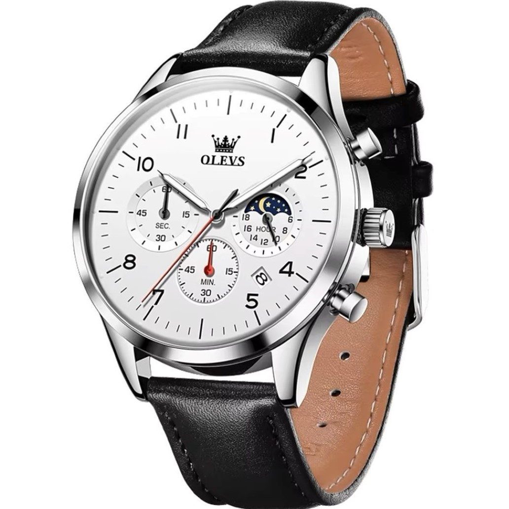 OLEVS Quarzuhr Herren Olevs Chronograph Uhr mit Tag & Nacht Anzeige, Lederarmband