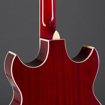 Red Hill Westerngitarre, Doublecut Deluxe, Elektroakustische Westerngitarre, Thinline-Konstruktion, 2 Cutaways, Cherry Farbe, Doublecut Deluxe, Elektroakustische Westerngitarre, Thinline-Konstru