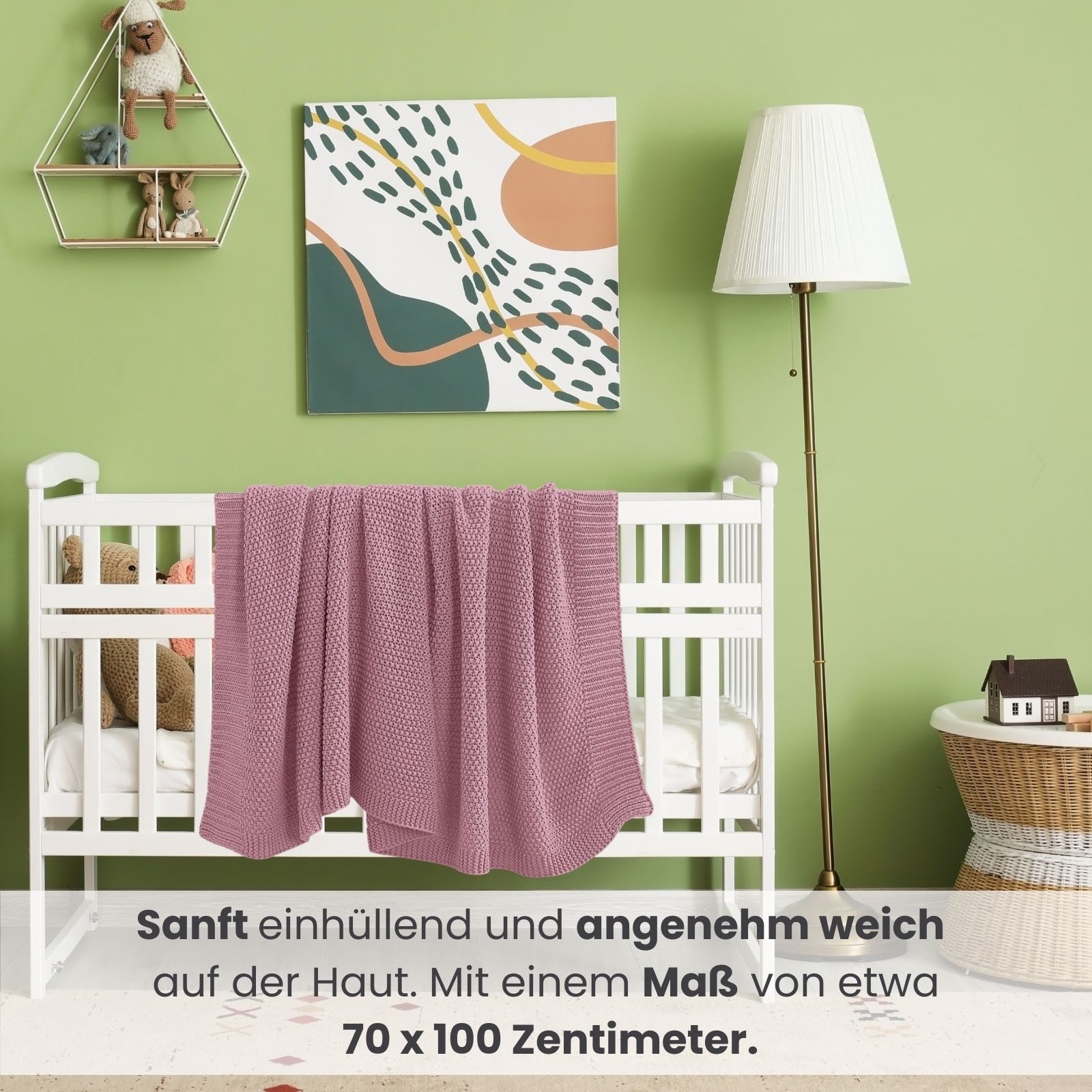 Babydecke Baby- und Kinderdecke aus kuschelweichem Strick in 70x100 cm, wometo, OEKO-TEX®, waschbare Strickdecke für Babys im Wolle-Look