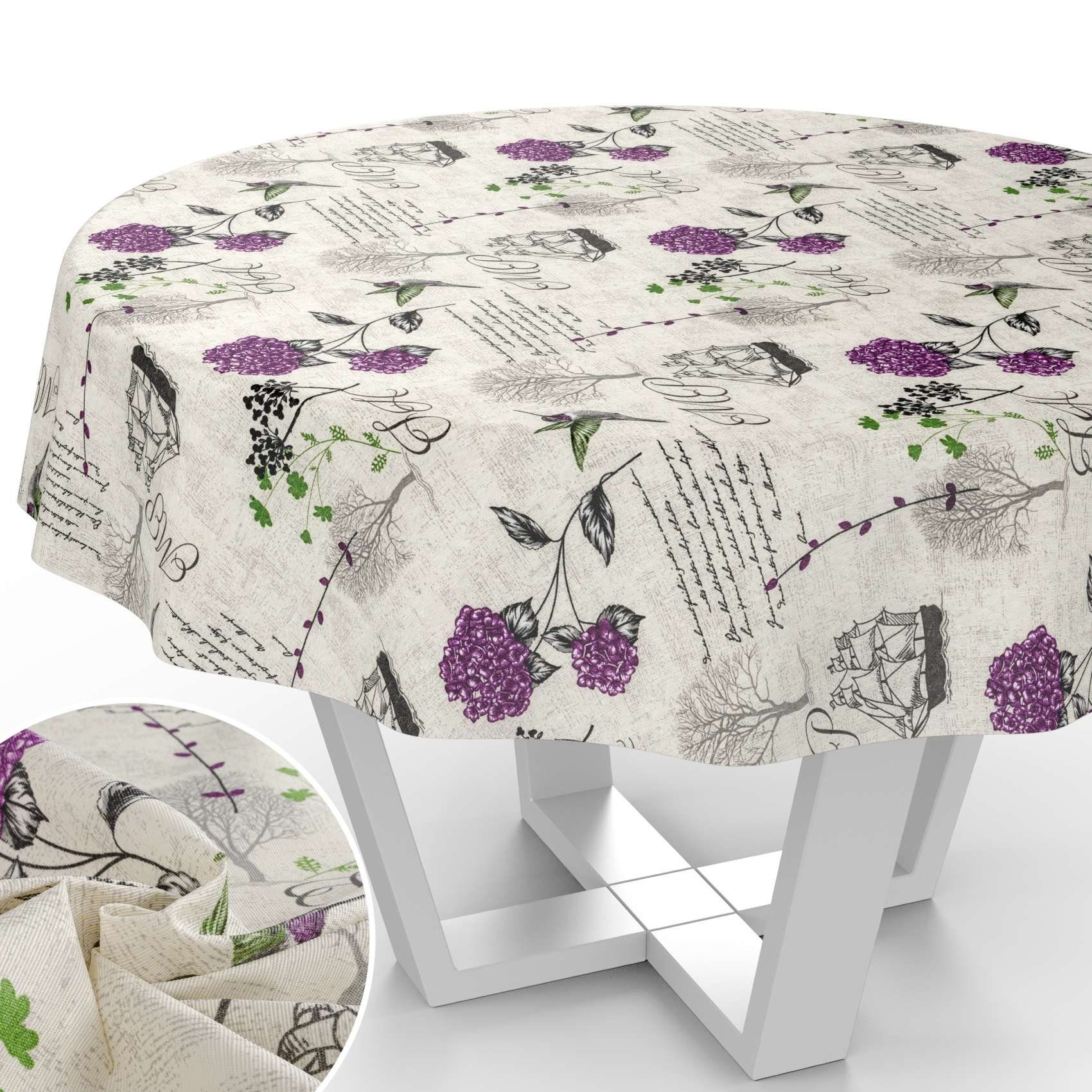 ANRO Tischdecke mit Blumen Botanik aus Stoff Tischwäsche mit Beschichtung Tischtuch (Einzelstück 1-tlg), auch als Gartentischdecke - mit Schutzschicht