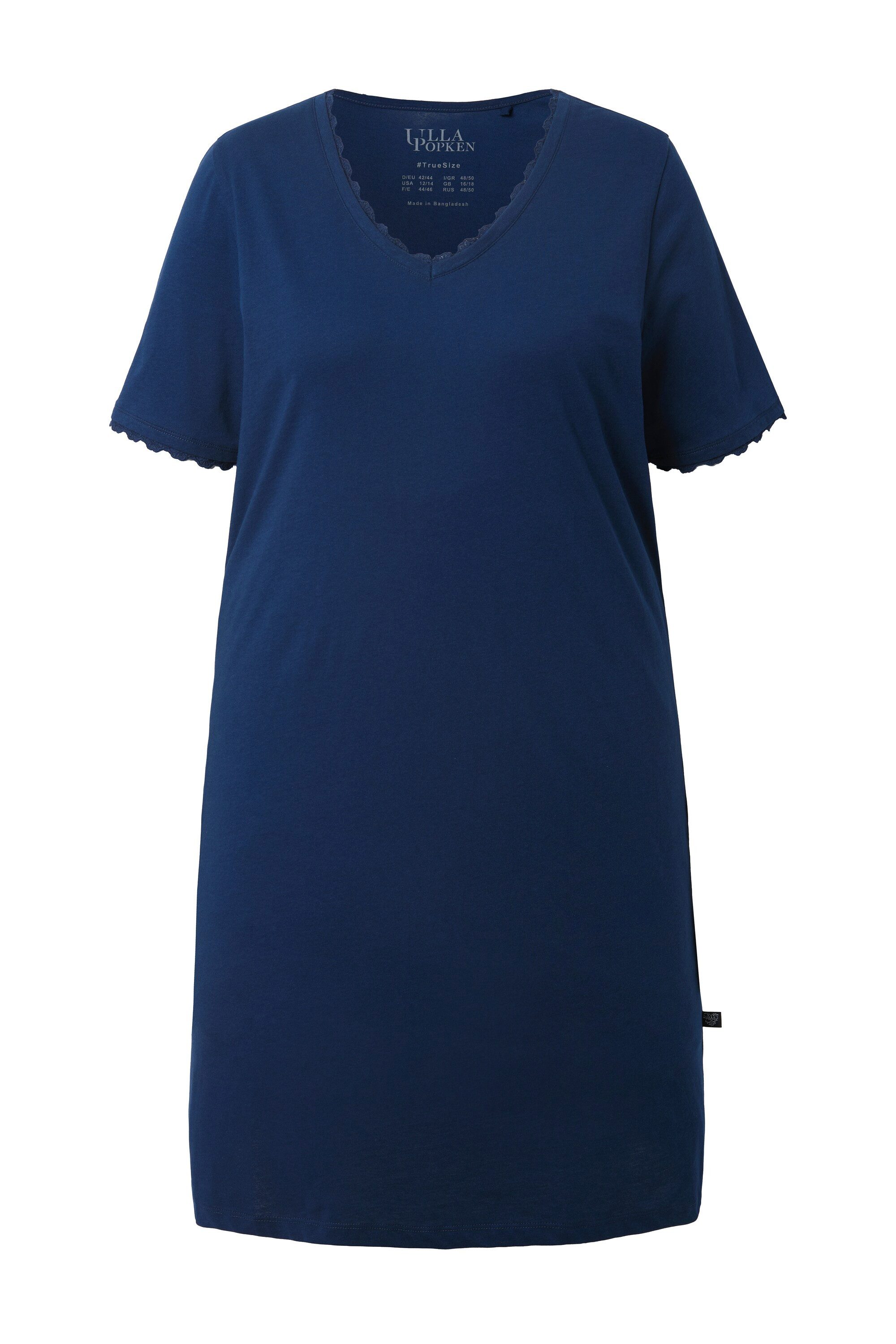 Ulla Popken Bigshirt Bigshirt Spitzen-Zierband V-Ausschnitt Halbarm