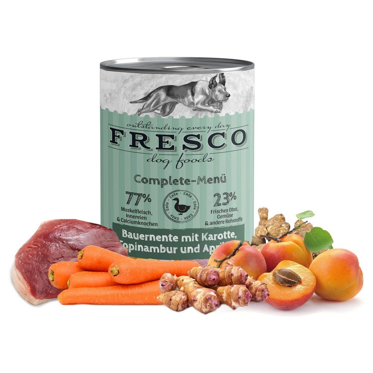 Fresco Dog Complete-Menü Bauernente mit Karotten und Topinambur 400 g - 12 Stüc, Nassfutter für: Hund