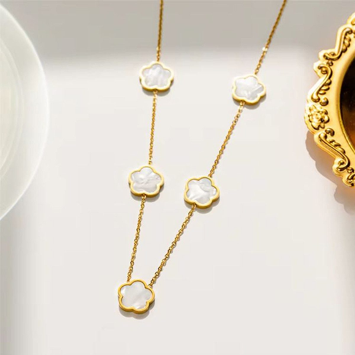 KARMA Schmuckset Damen Edelstahl Goldfarben Perlmutt günstig online kaufen