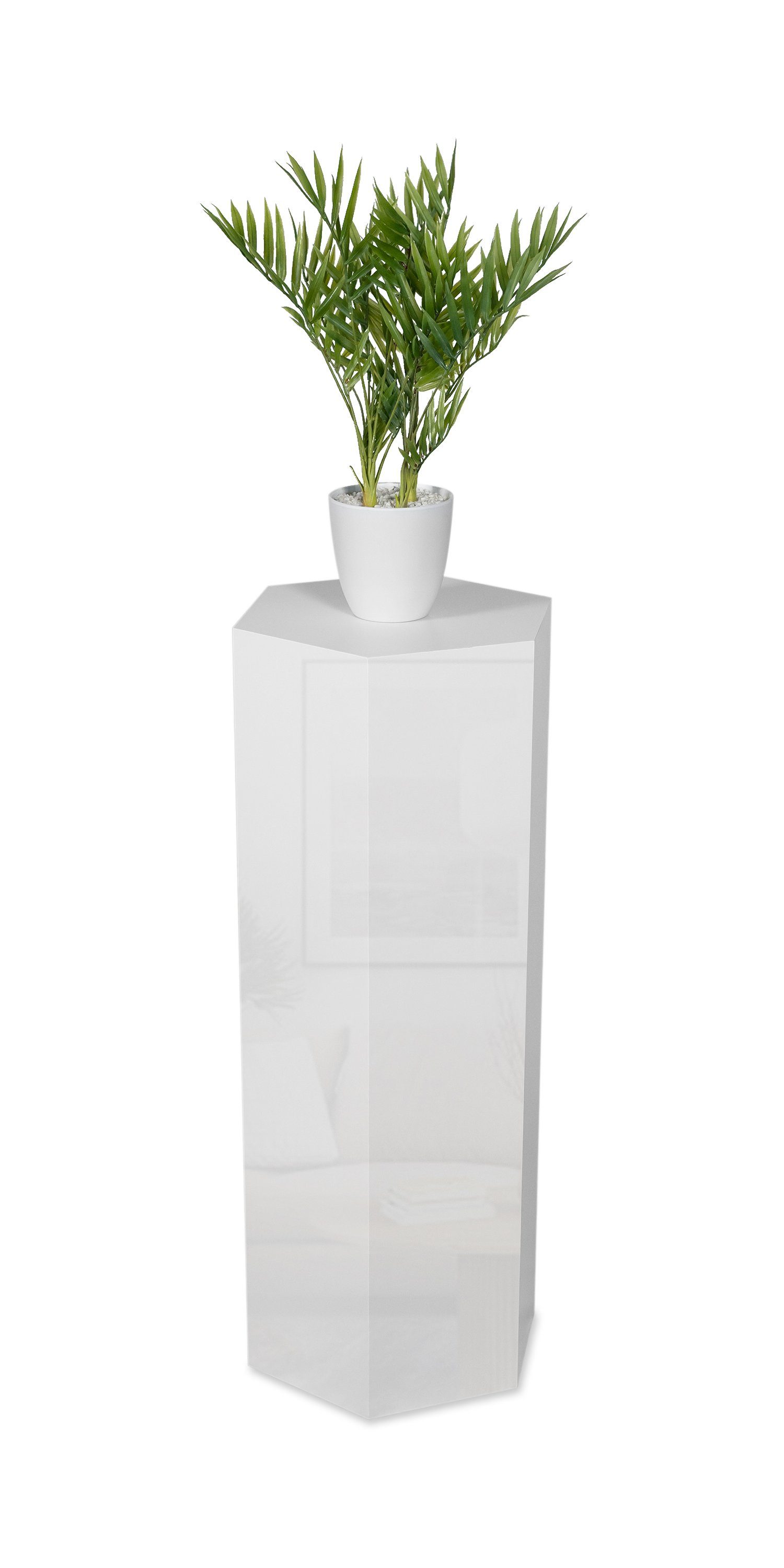 STEMA Seyfried Blumenständer Dekosäule Sechseck (Pflanzensäule - Weiß Hochglanz, Blumensäule, Podest, Sockel), Pflanzenständer, Beistelltisch