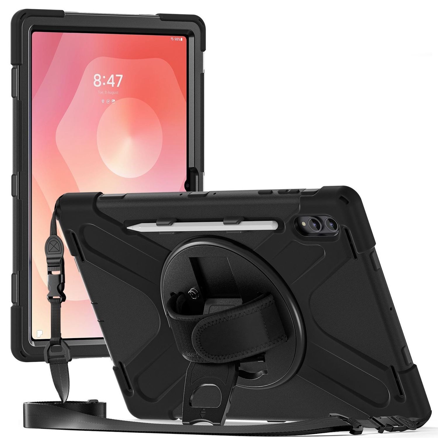 Wigento Tablet-Hülle Für Samsung Galaxy Tab S11 Ultra Hülle Halter & Schultergurt Schwarz, 360° drehbar, stoßfest, Schultergurt