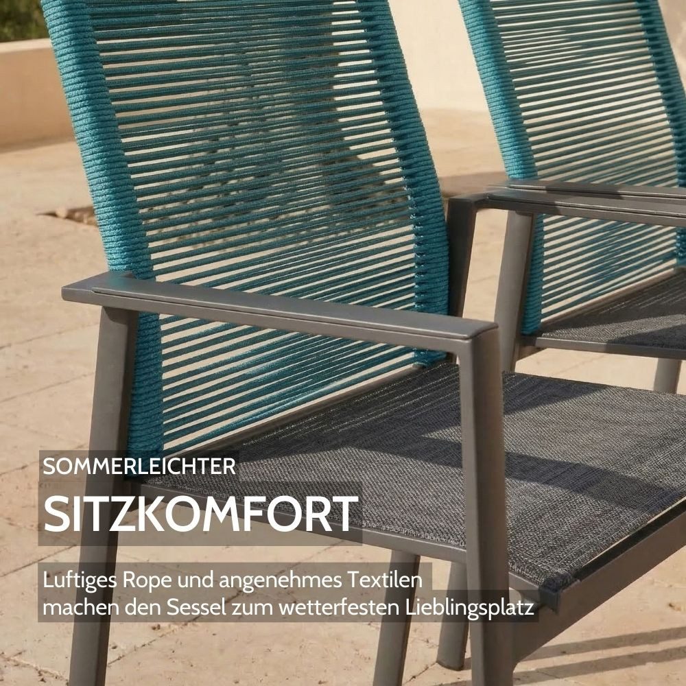 Liadomo Gartenstuhl Limbadi Stapelstuhl, Gartensessel, Stuhl für Terrasse & Balkon (Gartenstuhl-Set, 4 St), Armlehnen Aluminium, Rope blau, Aluminium