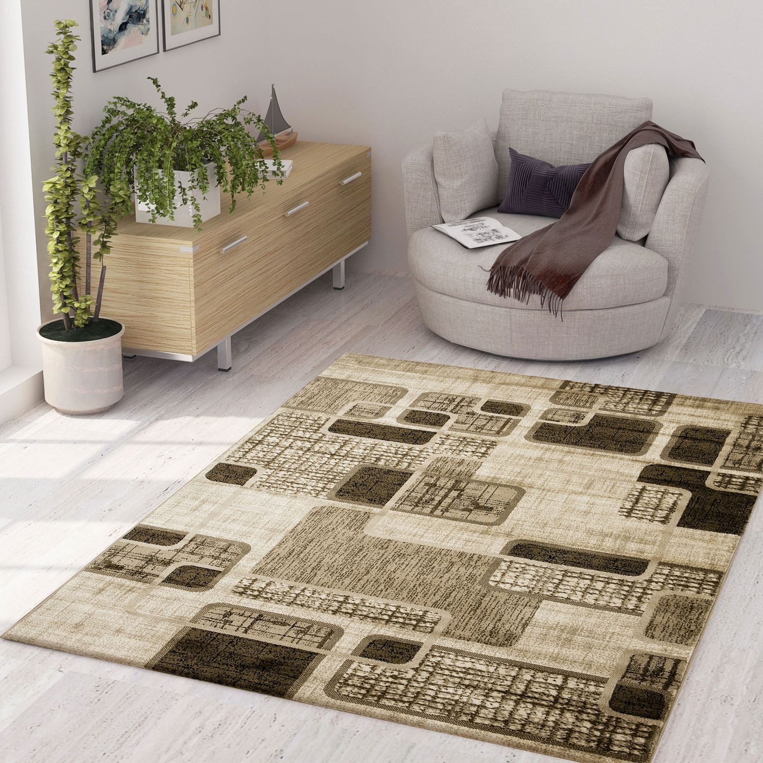 Vimoda Designteppich Kurzflor Modern braun beige, günstig online kaufen