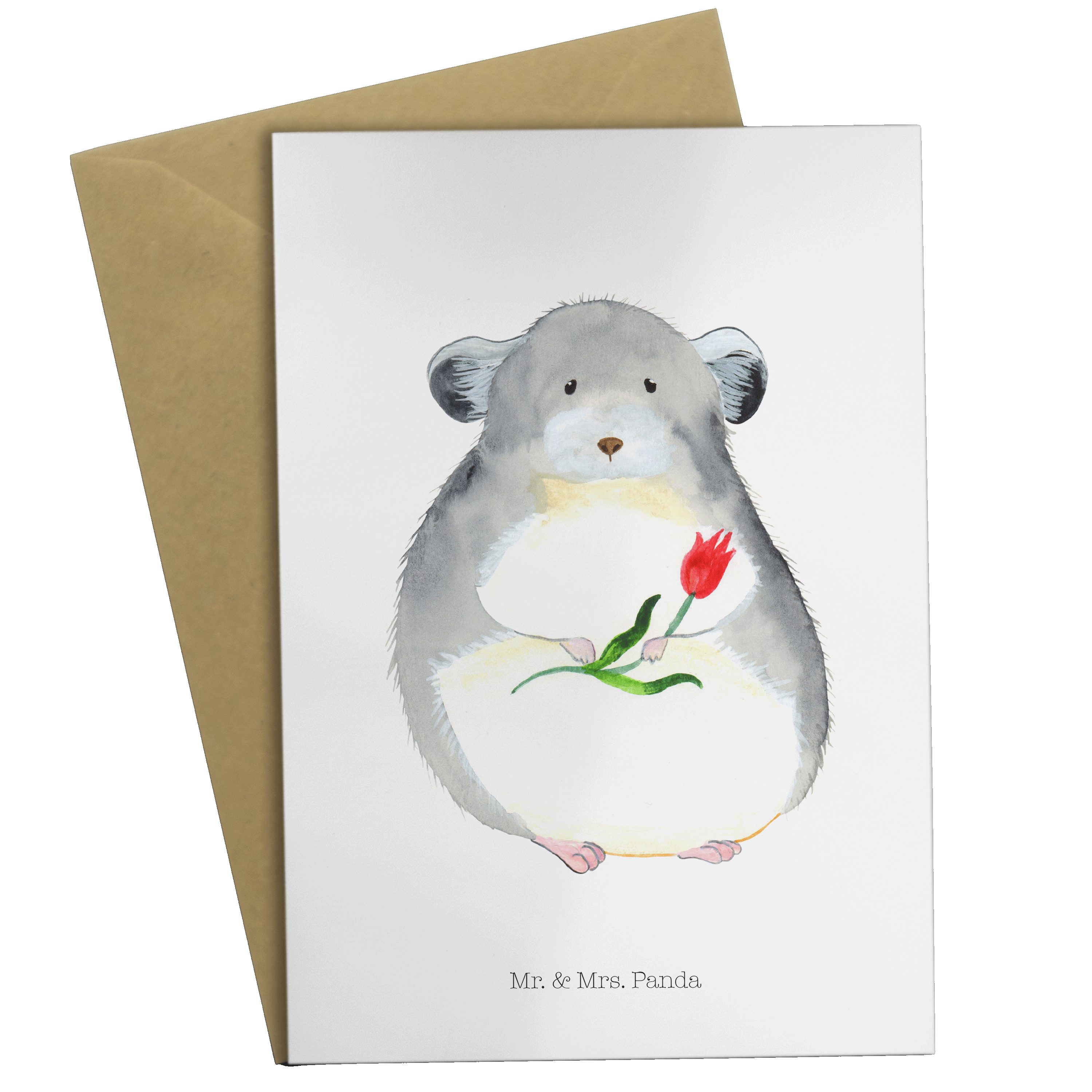 Mr. & Mrs. Panda Grußkarte Chinchilla mit Blume - Weiß - Geschenk, lustige Sprüche, Einladungska