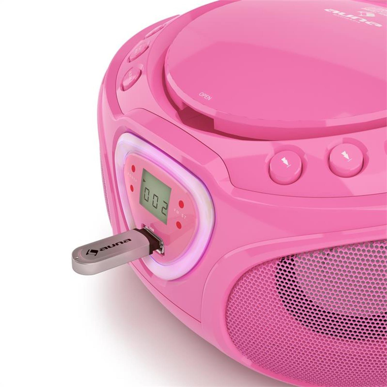 Auna Roadie Radio (FM-Radio, CD Bluetooth Musikbox Spieler Radio Soundbox) Player Kinder Pink CD tragbar