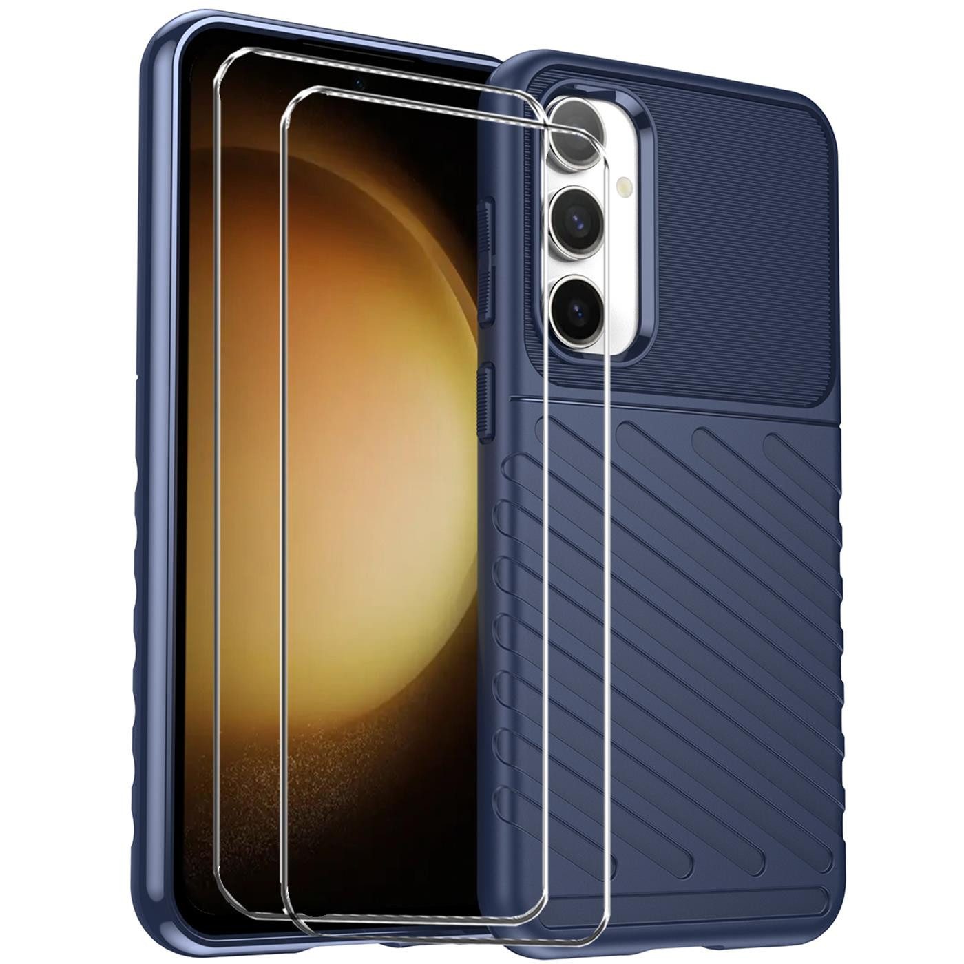 CoolGadget Handyhülle Blau als 2in1 Schutz Cover Set für das Samsung Galaxy S23 6,1 Zoll, 2x 9H Glas Display Schutz Folie + 1x TPU Case Hülle für Galaxy S23