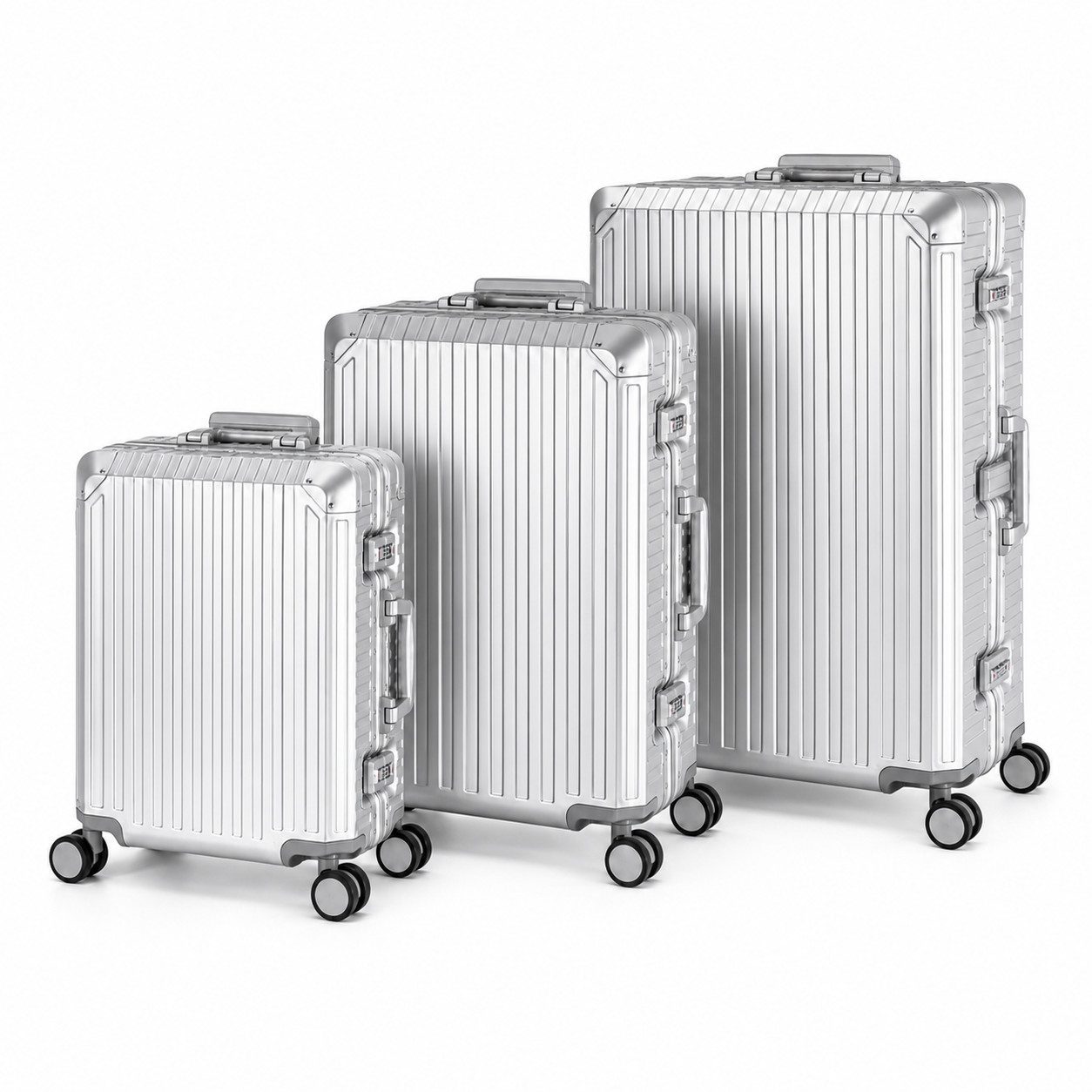Travelhouse Kofferset 100% Aluminium TOKYO - verschiedene Farben, 4 Rollen, (3 tlg., S+M+XL), mit stabilem Aluminium-Gehäuse und verstärkten Ecken