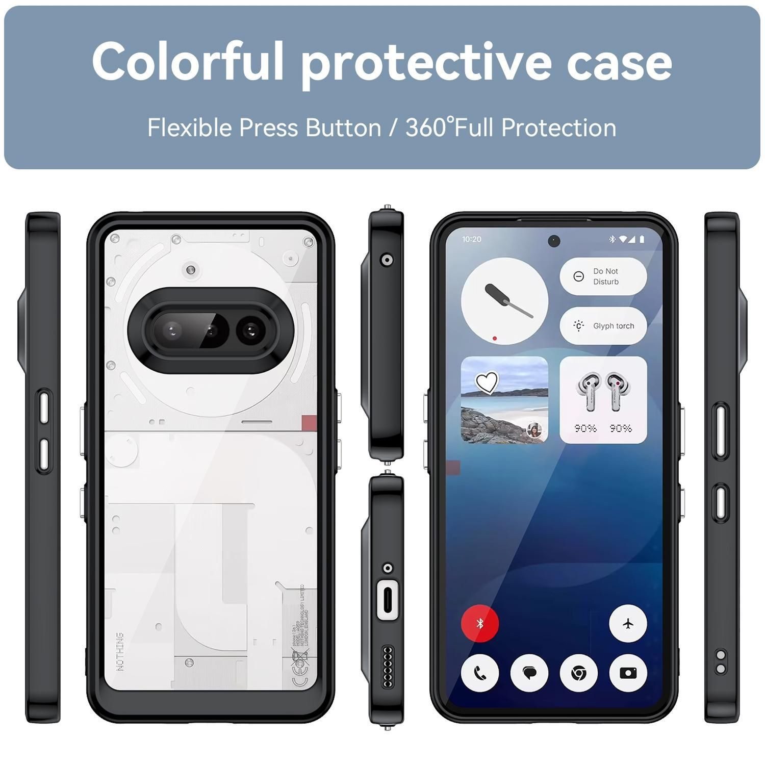 Wigento Handyhülle für Nothing Phone 3a Colorful Series TPU Acryl Hybrid Schwarz, Colorful Series Hybrid Schutzhülle