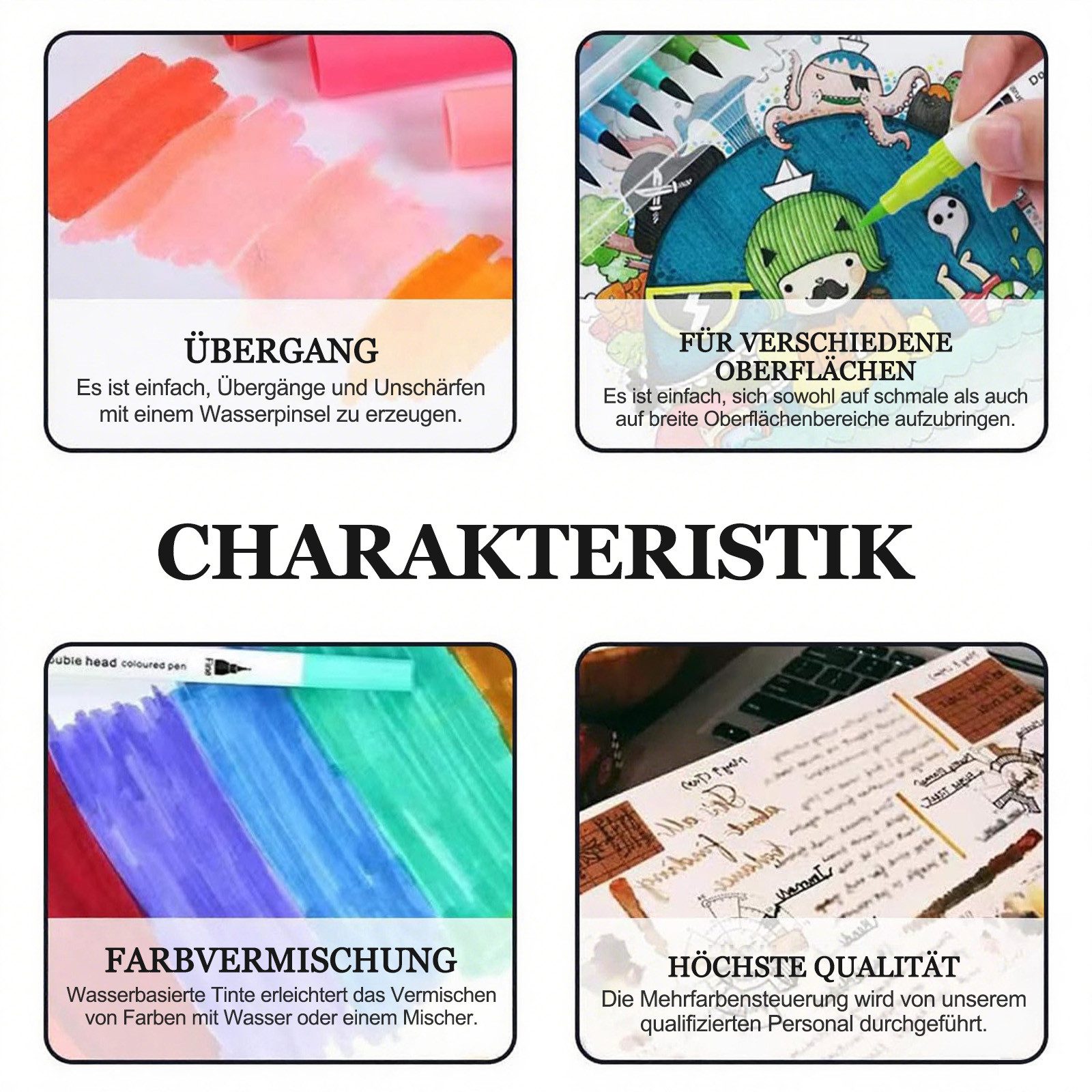 MOPUEA Filzstift 120 Farben Dual Tip Marker Stifte Lackmarker Buntstift, (Doppeltipp-Stifte mit Aufbewahrungstasche, 120-tlg), Pinselstifte Permanentmarker Filzstift, Handlettering