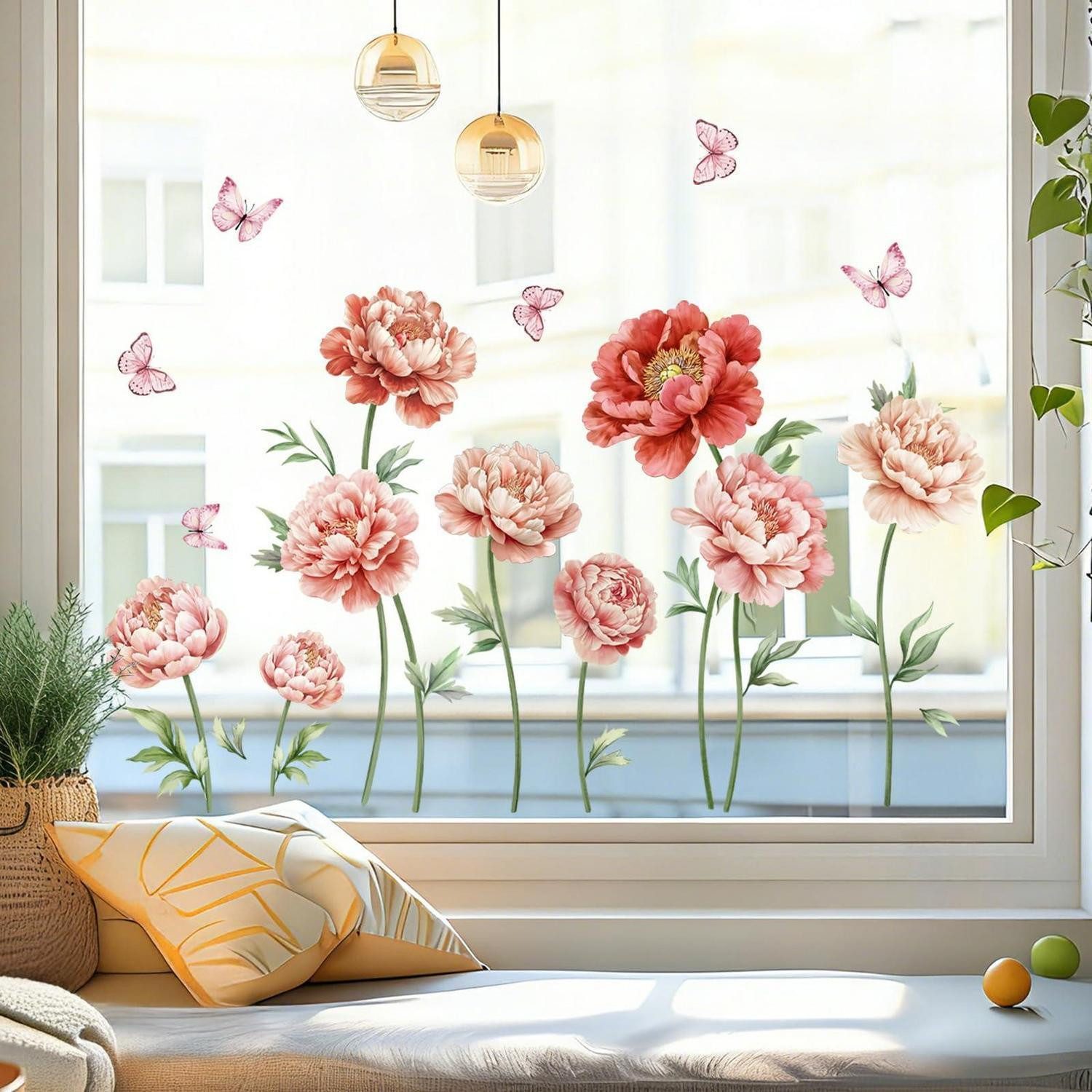 LuxusKollektion Fensterbild Fensteraufkleber Pfingstrosen Aquarell 90x30cm