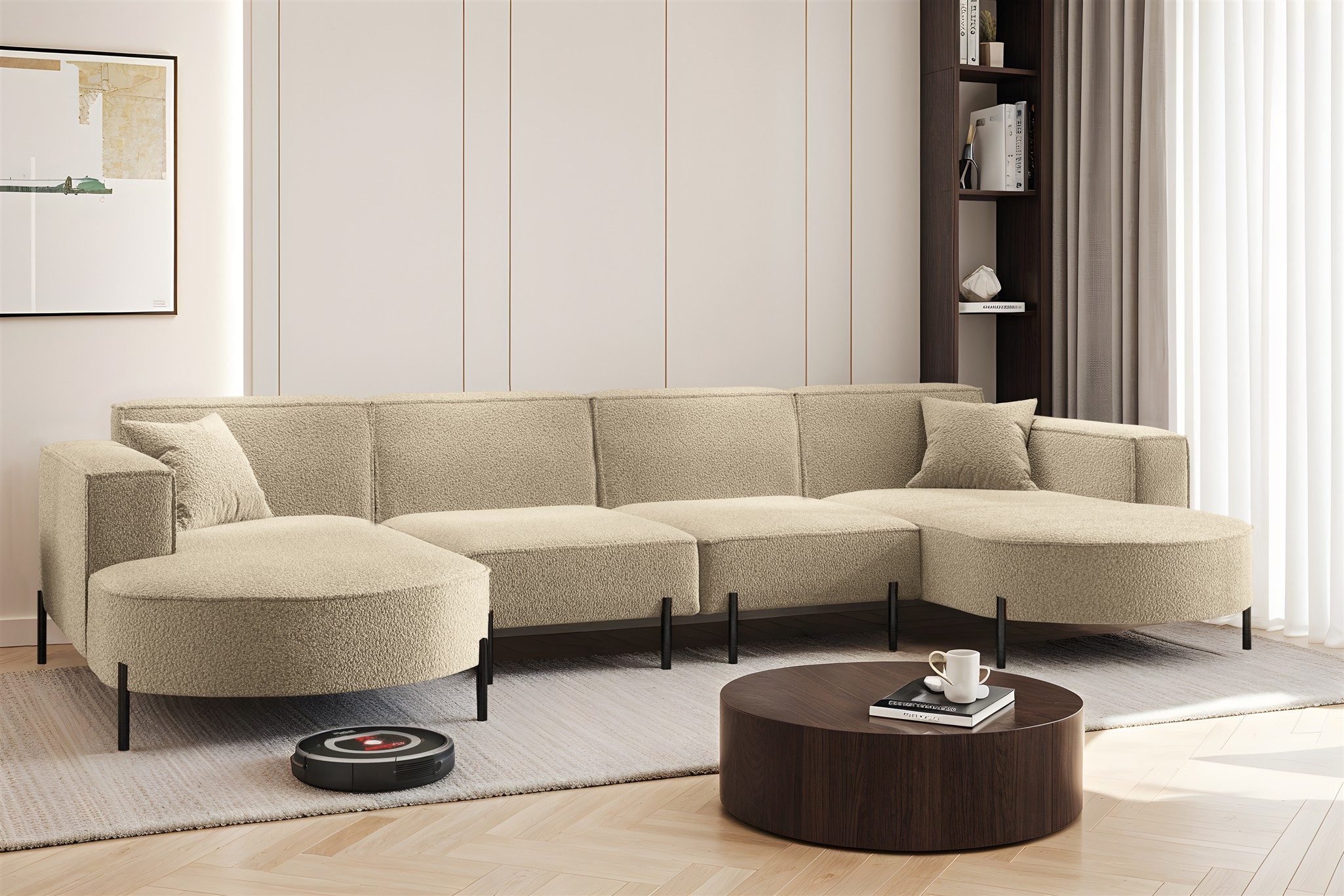 Fun Möbel Wohnlandschaft Sofa U-Form VALENCIA XL in Stoff, Für Saugroboter geeignet!