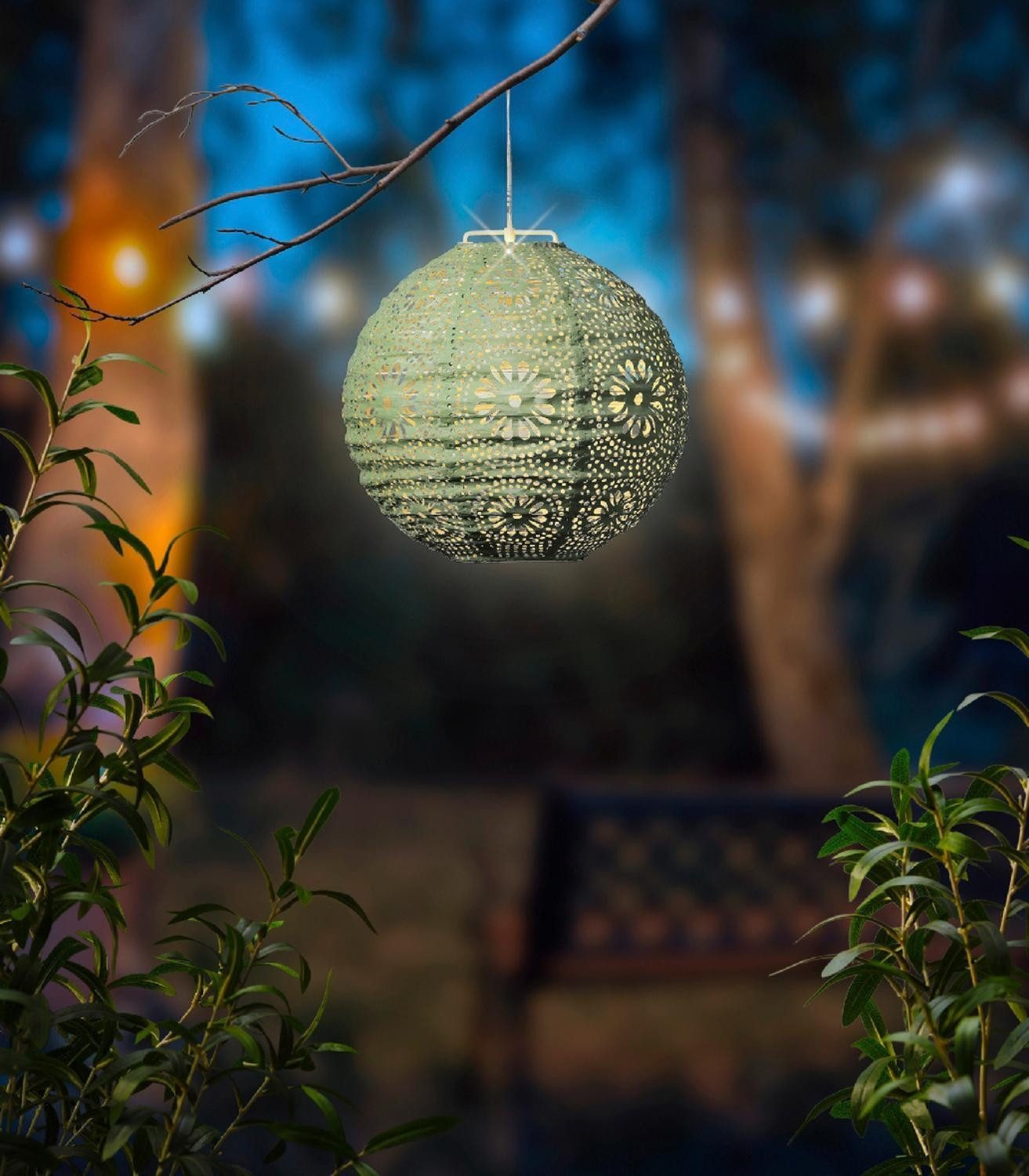 Kaemingk LED Solarleuchte Laterne SOLARIA, Grün, Kunststoff, LED fest integriert, Solarbetrieben, Ø 25 x H 23 cm