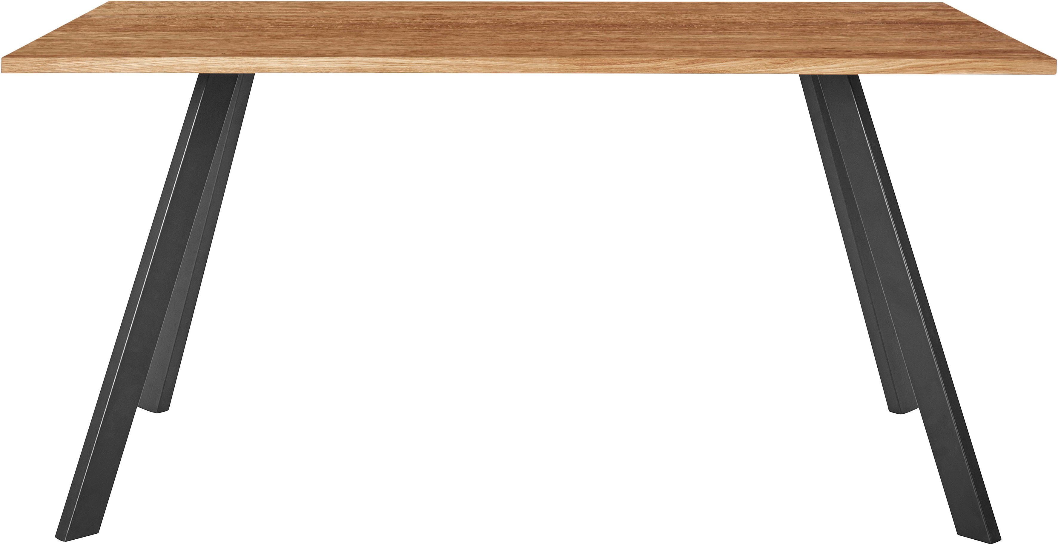 Tischplatte aus Eiche, Esstisch, FSC®- Gestell aus massiver Massivholz, Metall andas