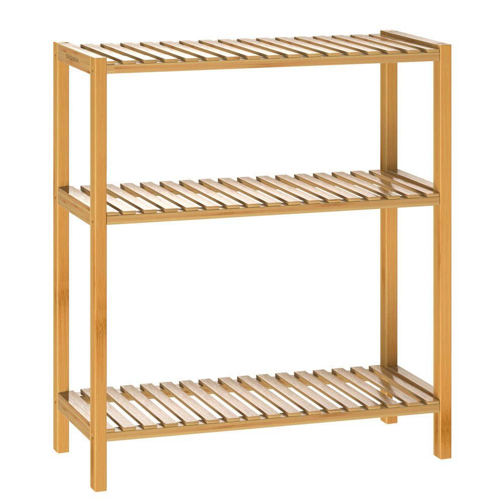 Casaria Standregal, Regal Stehend Holz 3 Ablagen 30kg Belastbar Schmal Küche Klarlack