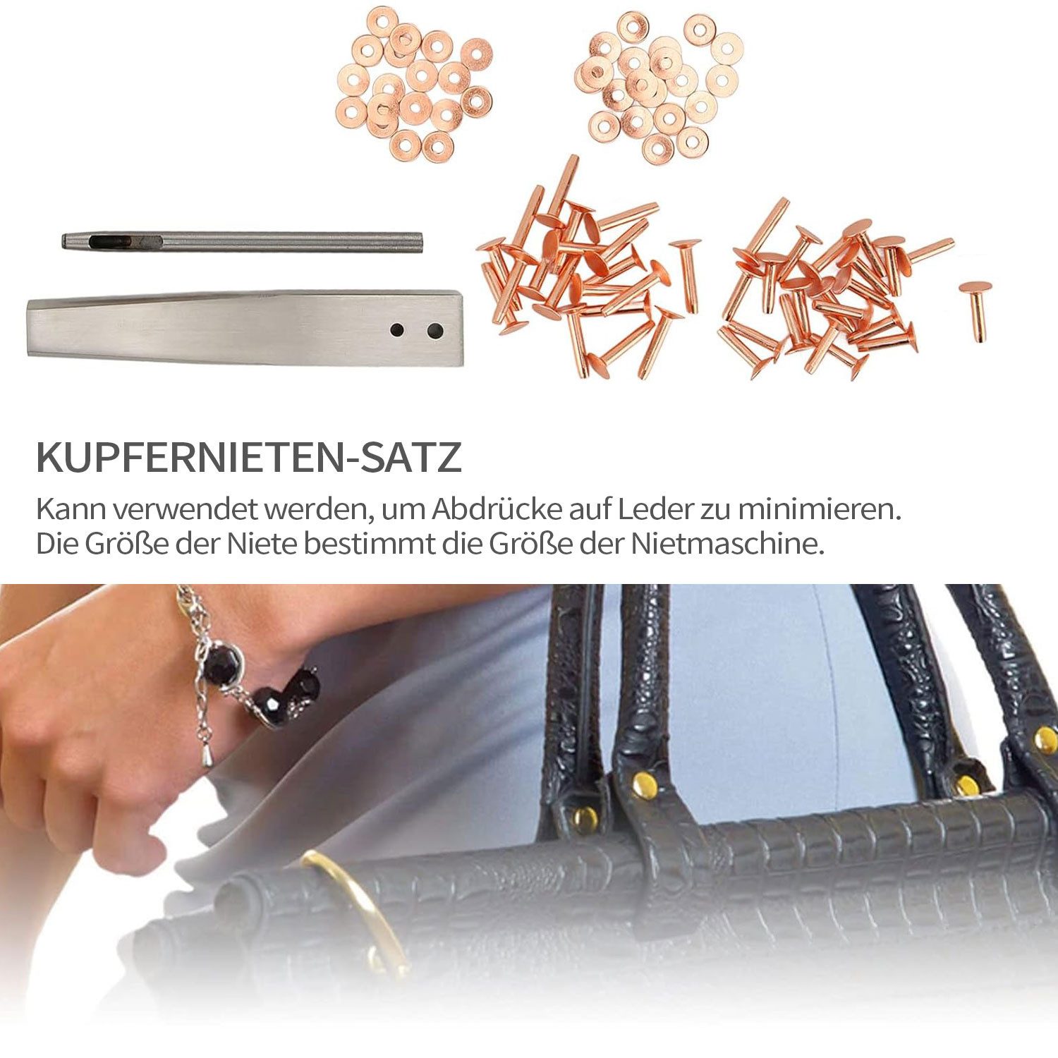 Refttenw Niete Ledernieten-Set,Installationswerkzeug für Kupfernägel,langlebig, (set), Einfach zu installieren