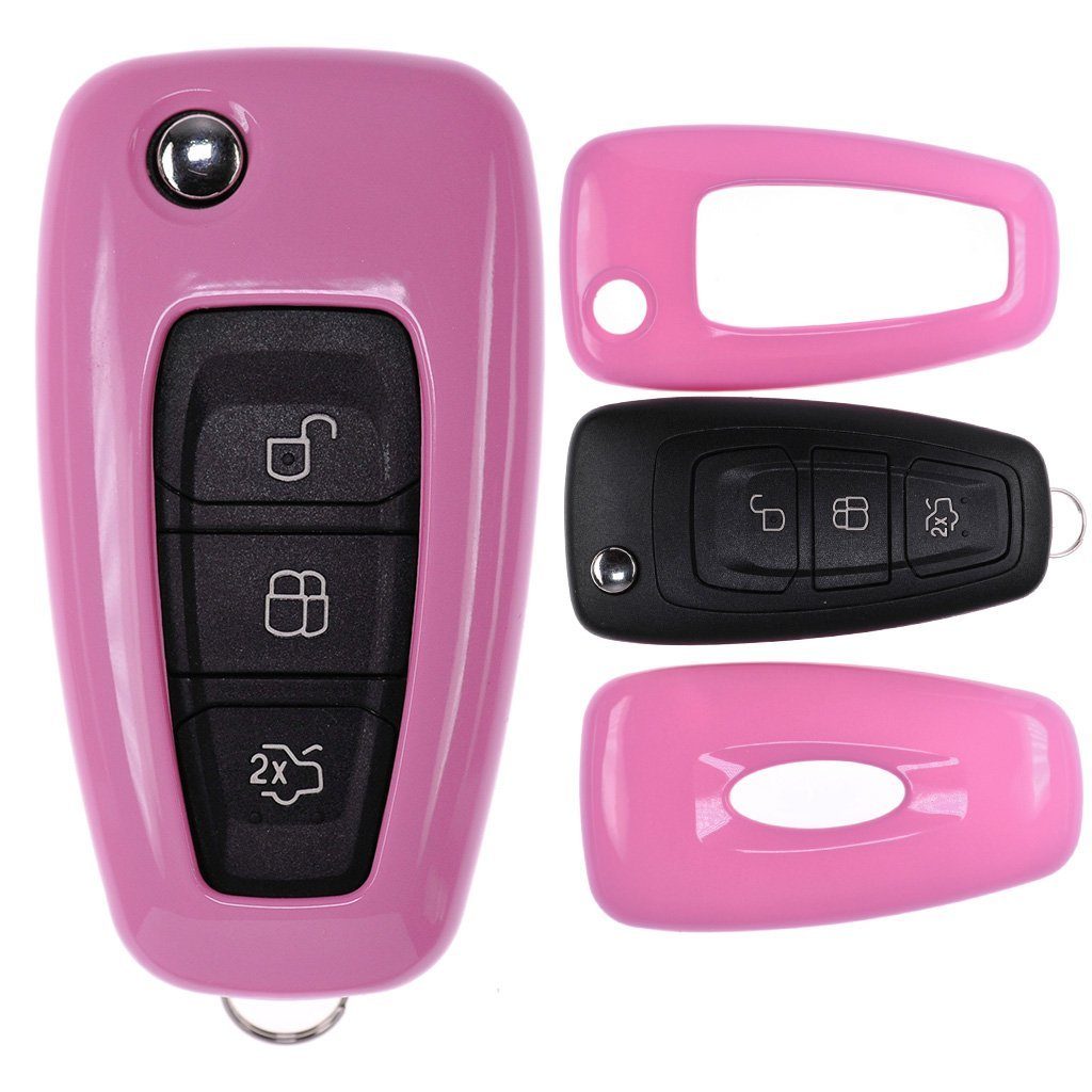 Pink, Transit Schutzhülle Hardcover für mt-key Schlüsseltasche Focus S-Max Mondeo Fiesta Klappschlüssel Ford Autoschlüssel