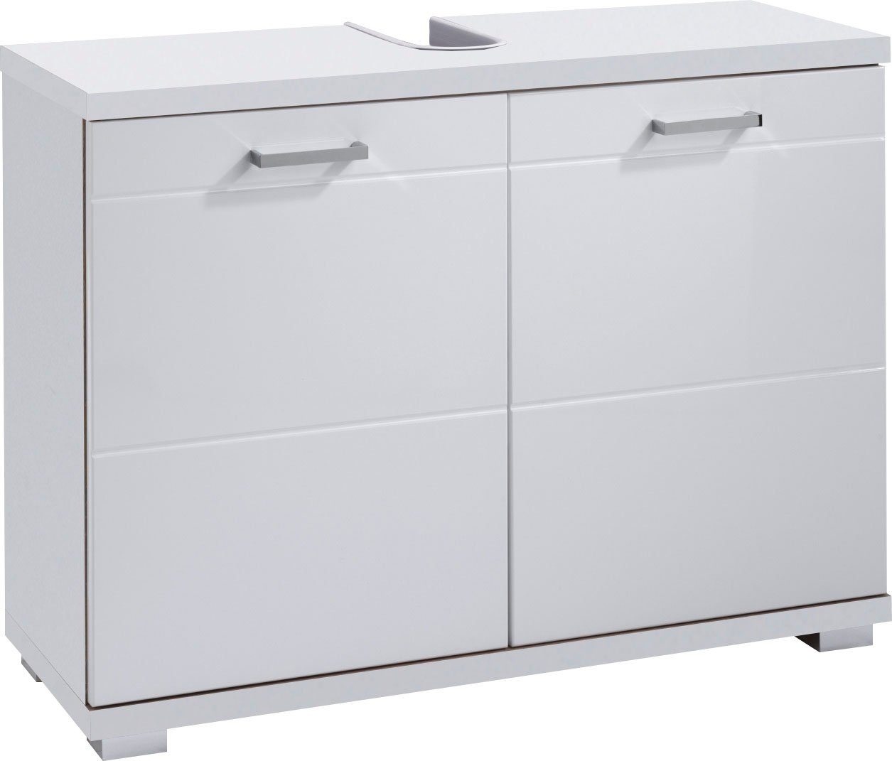 byLIVING Waschbeckenunterschrank Nebraska Breite 80 cm, Badezimmerschrank, MDF-Fronten in Hochglanz-Optik weiß / Hochglanz weiß | weiß matt | Waschbeckenunterschränke