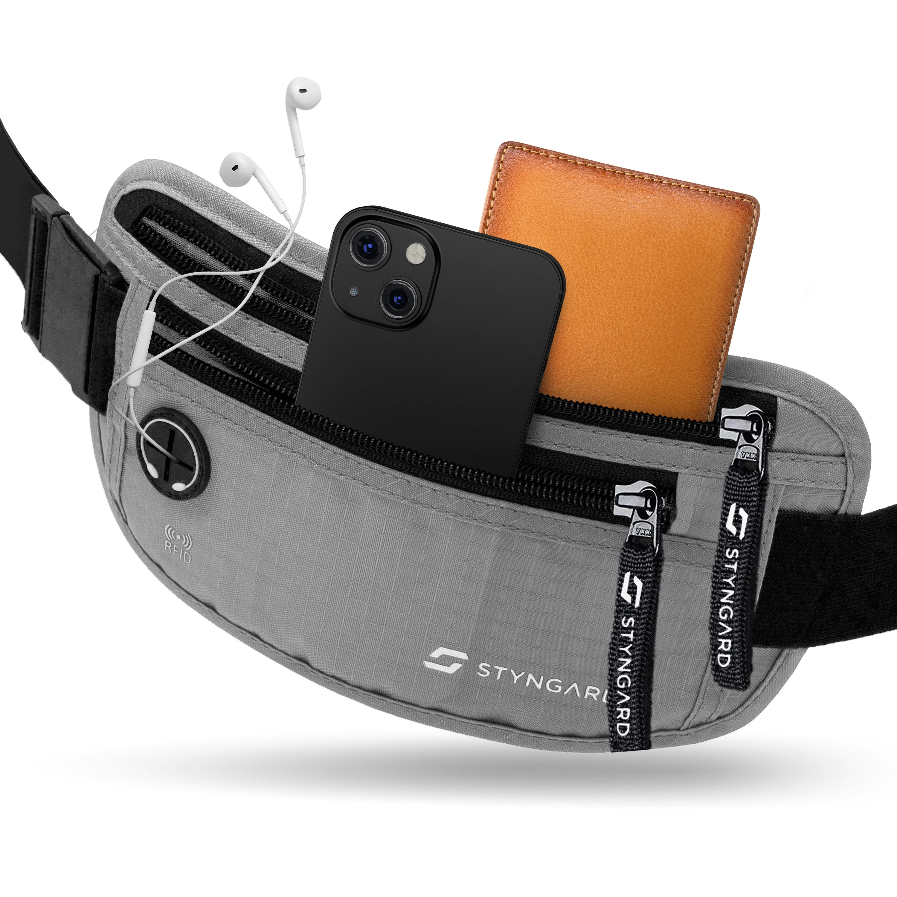 Styngard Bauchtasche Madrid, Flache Bauchtasche Diebstahlsicher RFID Schutz