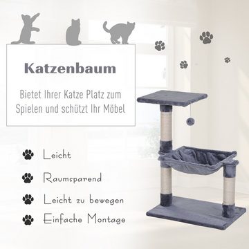 PawHut Kratzbaum Kletterbaum Katzen mit Sisalsäule Plüsch-Hängematte Spanplatte Grau, 50L x 36B x 70H cm